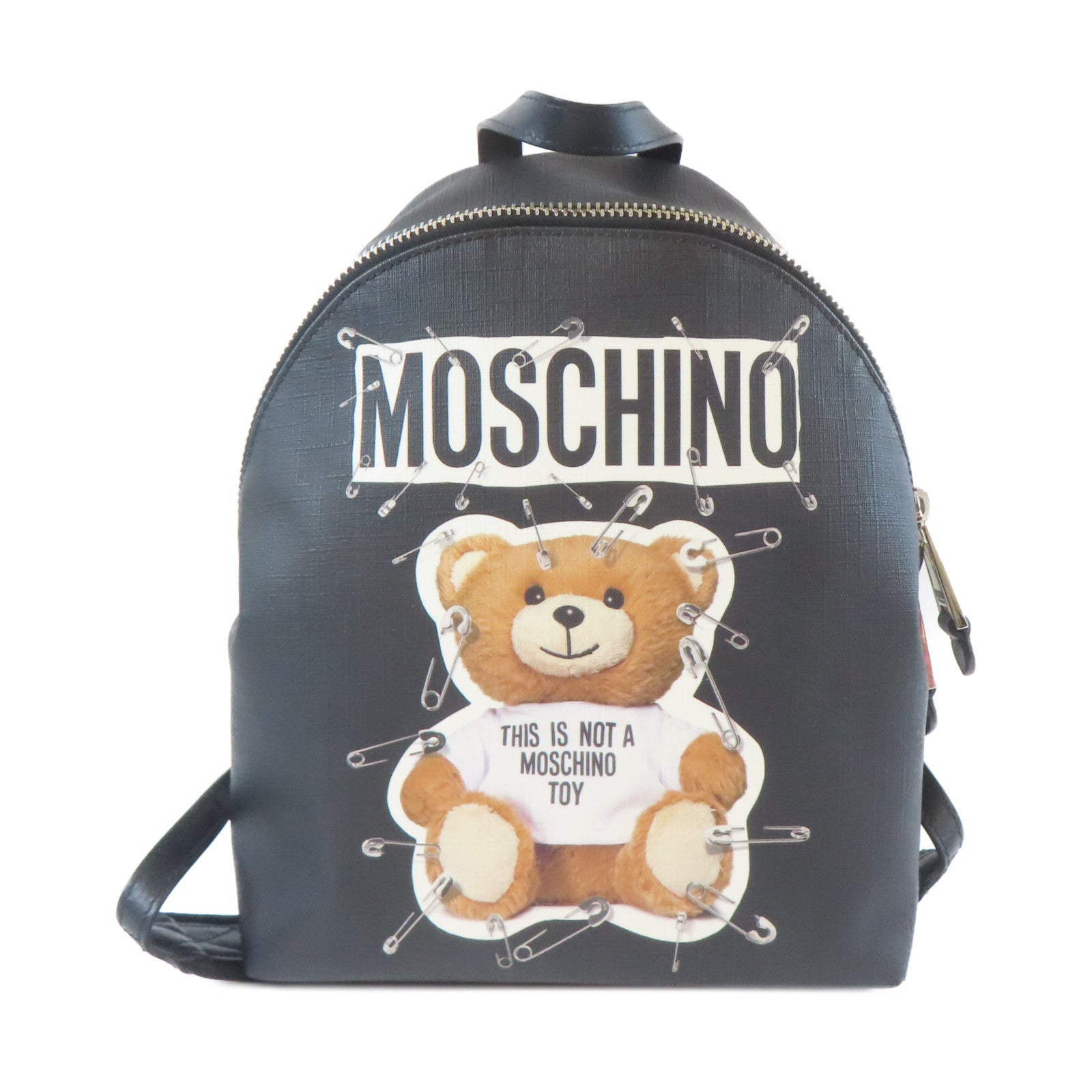 MOSCHINO 塗層帆布Backpack銀扣背包黑色