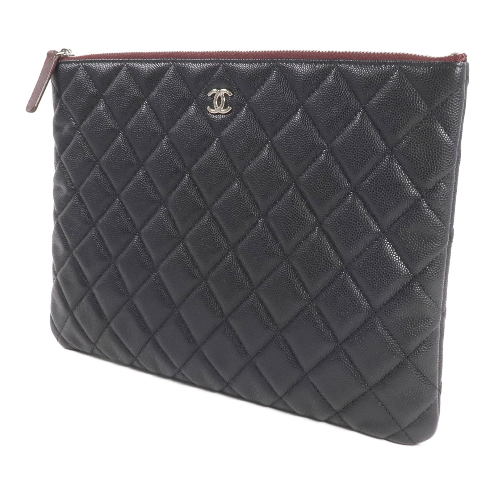 CHANEL 牛皮皮革Pouch銀扣手拿包