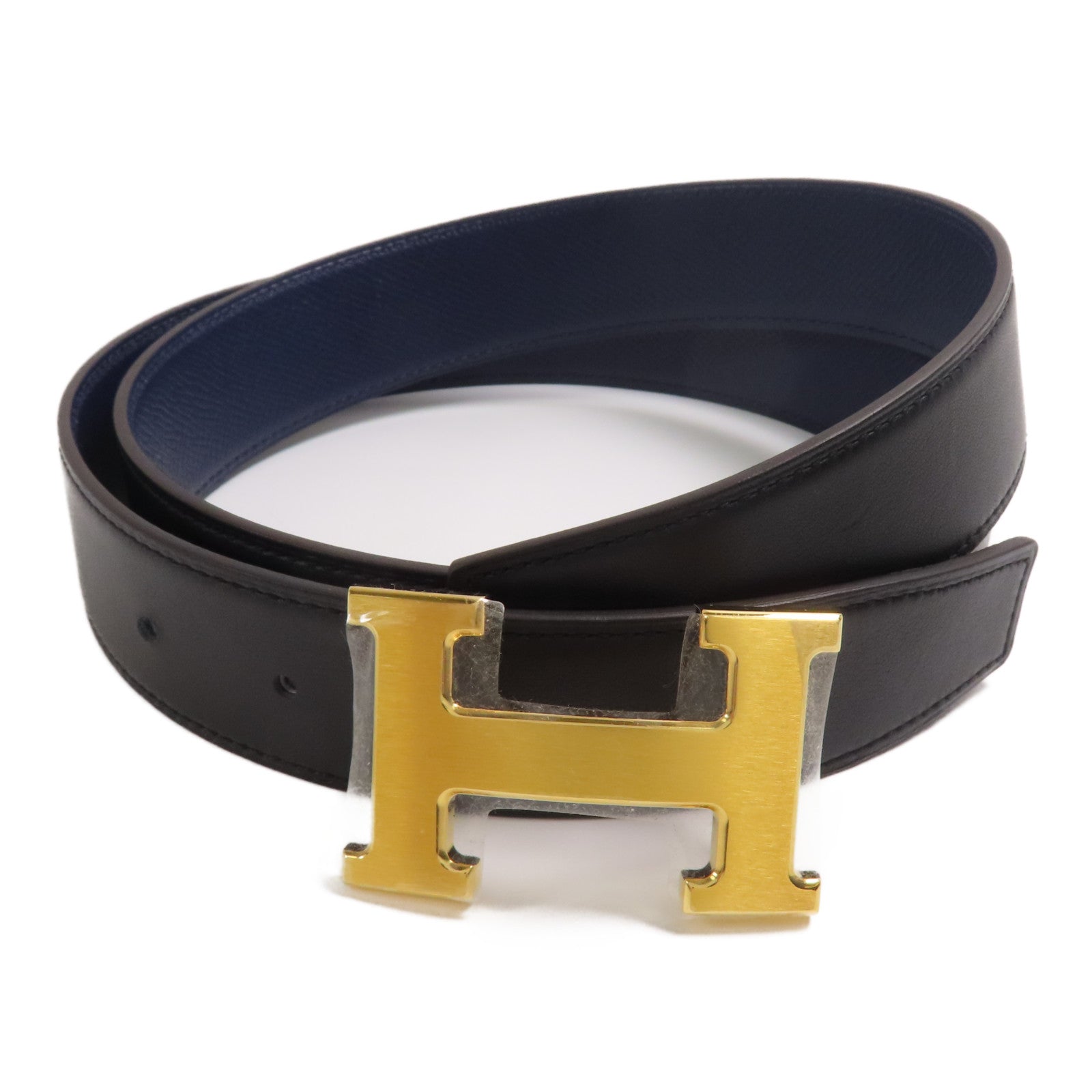 HERMES 【Hermes Fair】Epsom/Swift皮革H Belt 90cm金扣皮帶89 Noir