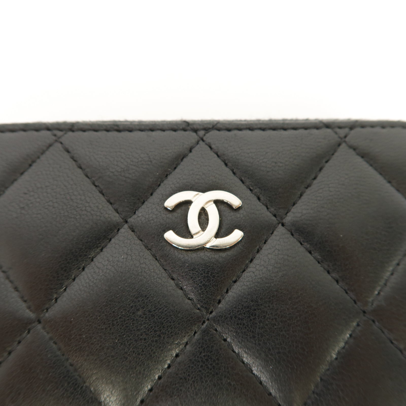 CHANEL 菱格羊皮皮革Card Case銀扣卡片套黑色