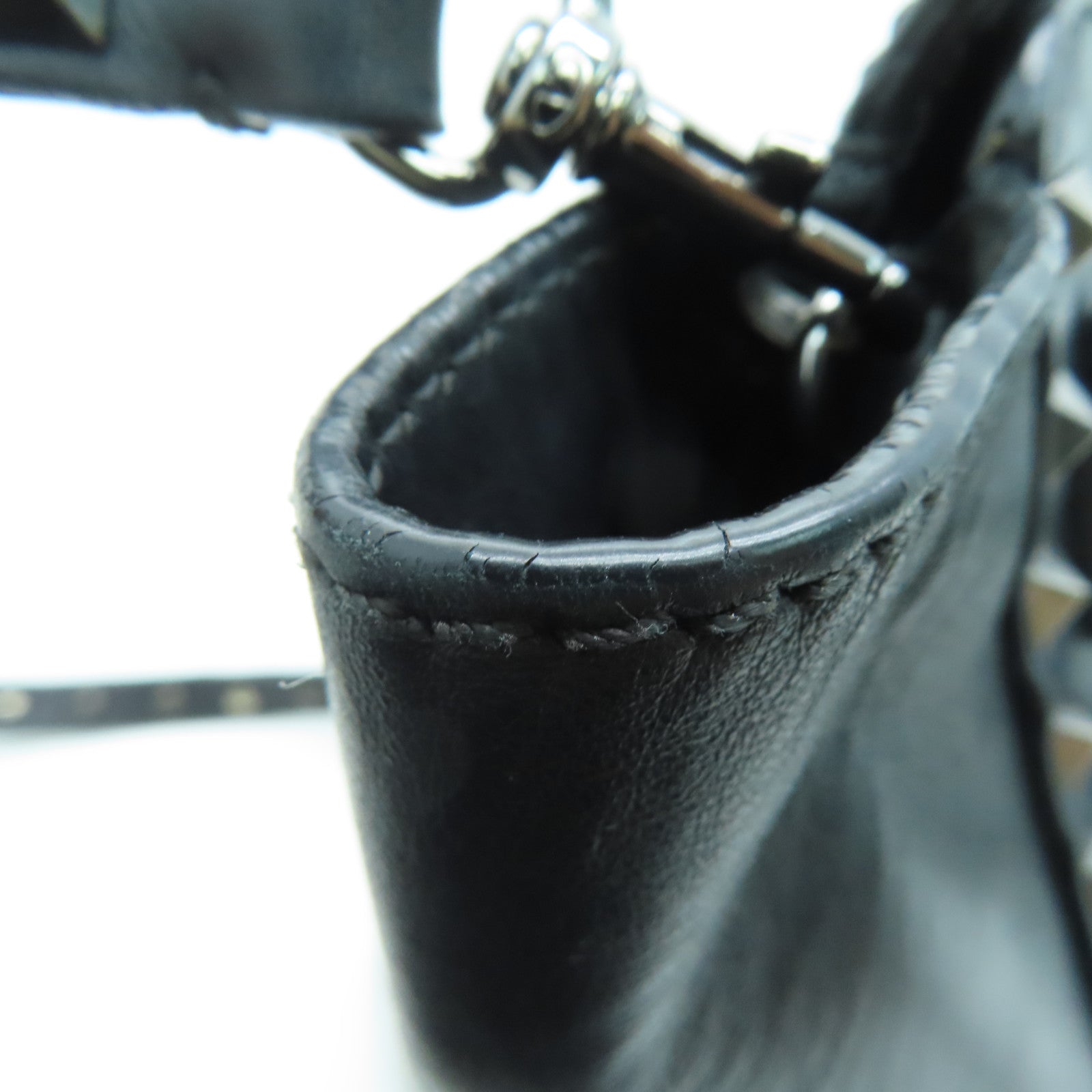Valentino 牛皮皮革2way Shoulder Bag银扣手挽肩背两用袋黑色