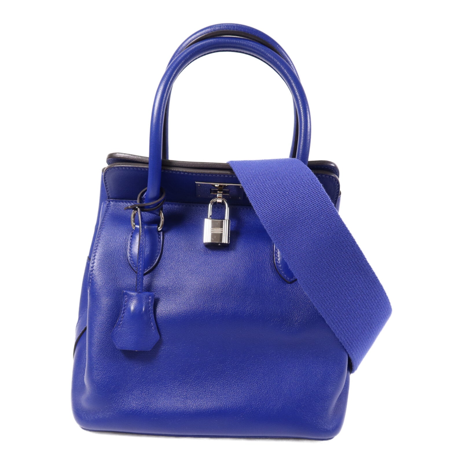 HERMES Evercolor皮革Tool Box 20銀扣手挽肩背兩用袋Blue Electric