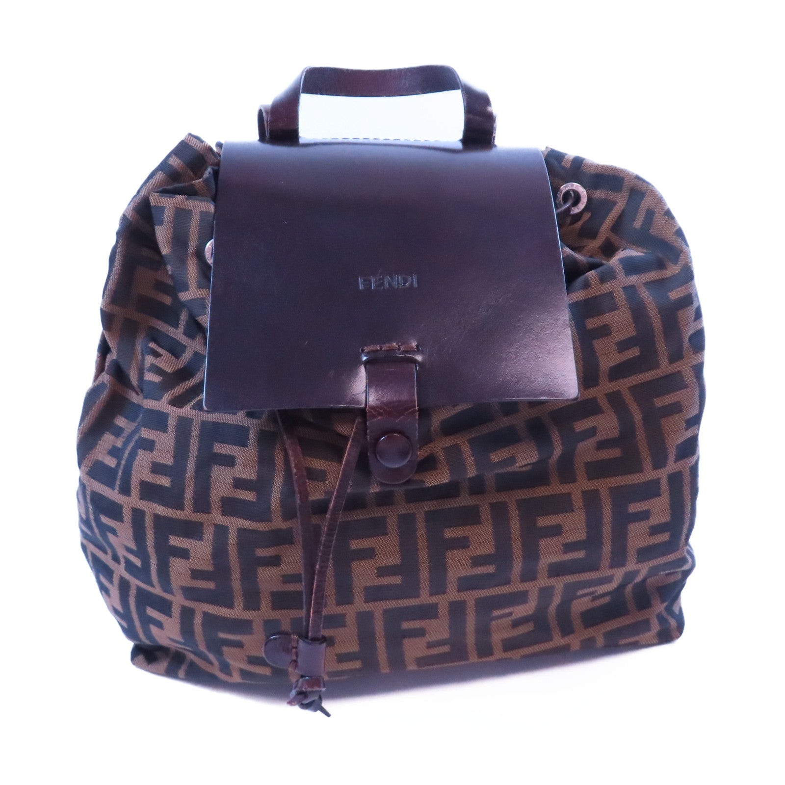 FENDI 牛皮皮革/帆布Backpack金扣背包