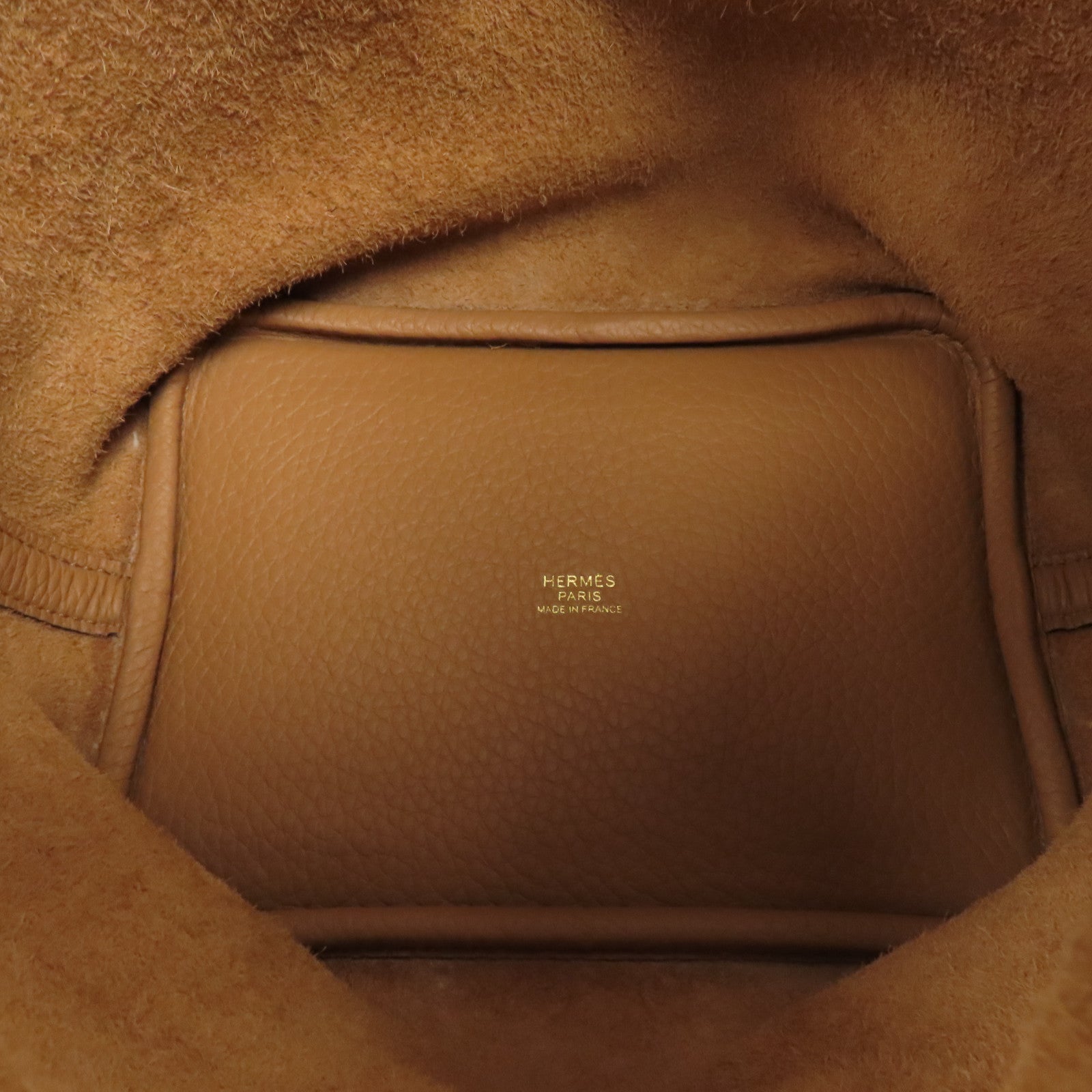 HERMES Clemence皮革Picotin PM金扣手挽袋Chai/棕色