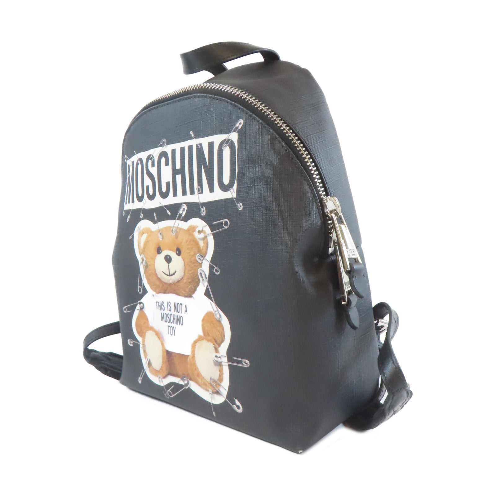 MOSCHINO 塗層帆布Backpack銀扣背包黑色