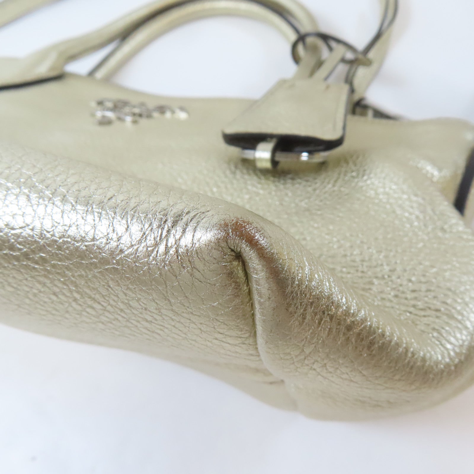 PRADA 牛皮皮革2 Way Shoulder Bag銀扣手挽肩背兩用袋金色