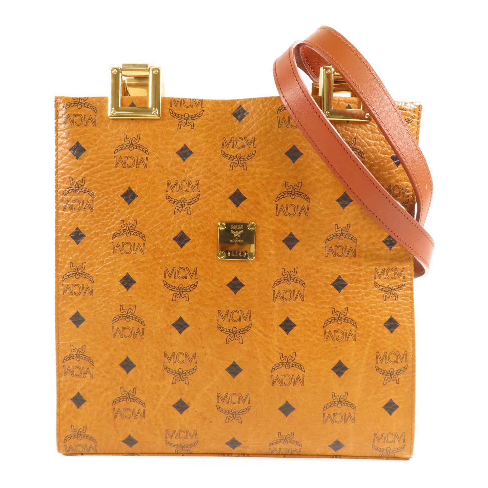 MCM 牛皮皮革Shoulder Bag金扣肩背袋