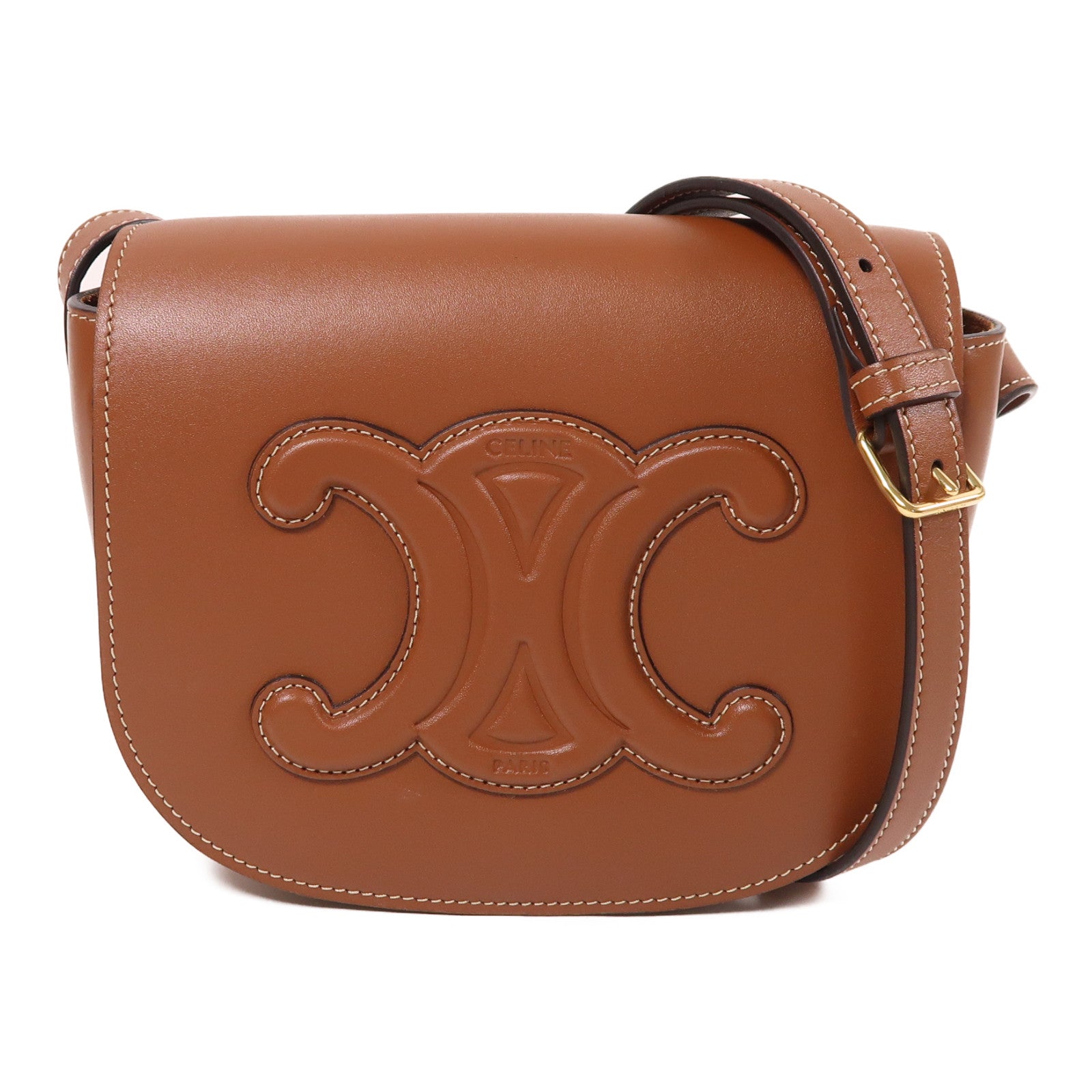 CELINE 牛皮皮革Folco Triomphe金扣肩背袋