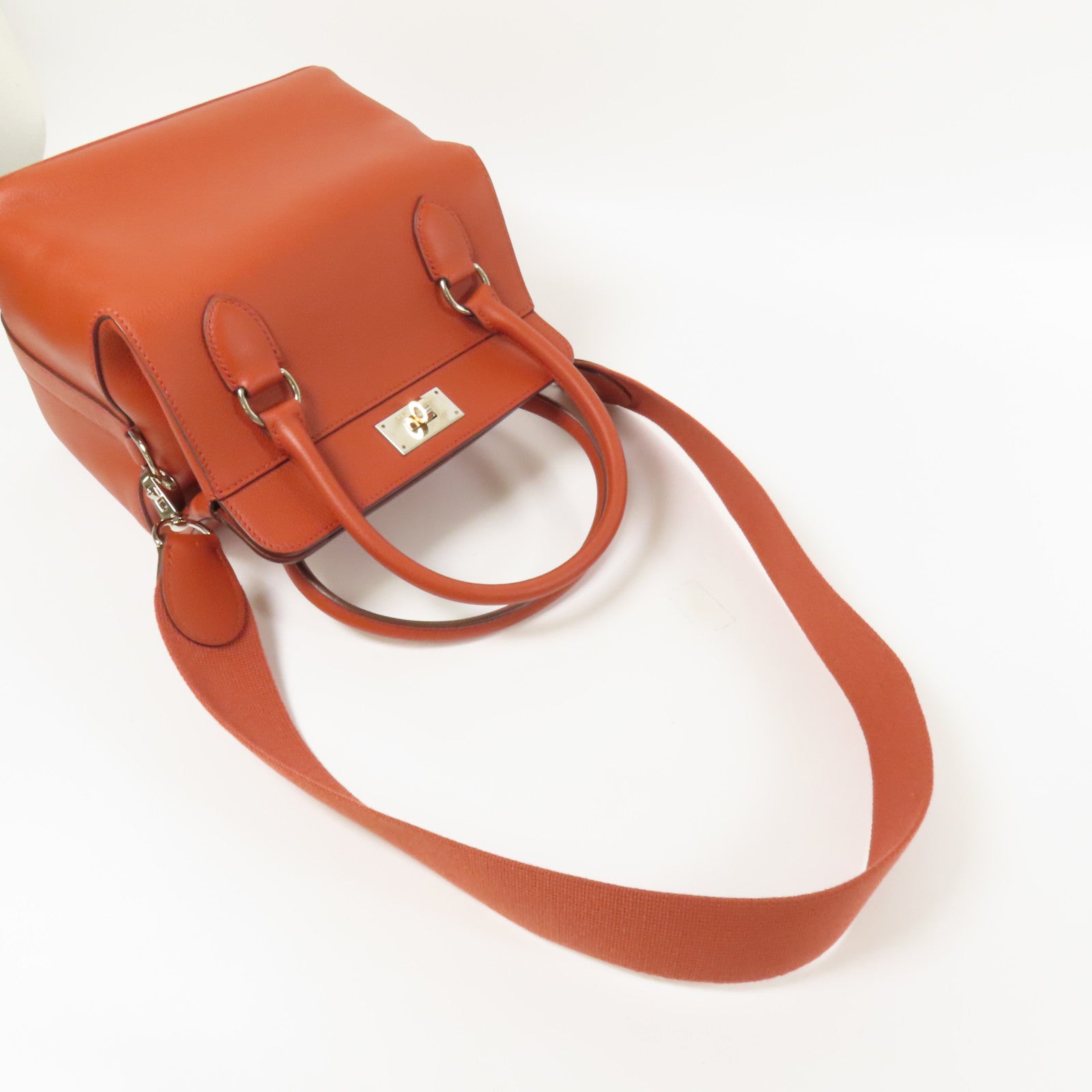 HERMES Evercolor皮革Tool Box 20銀扣手挽肩背兩用袋Brique