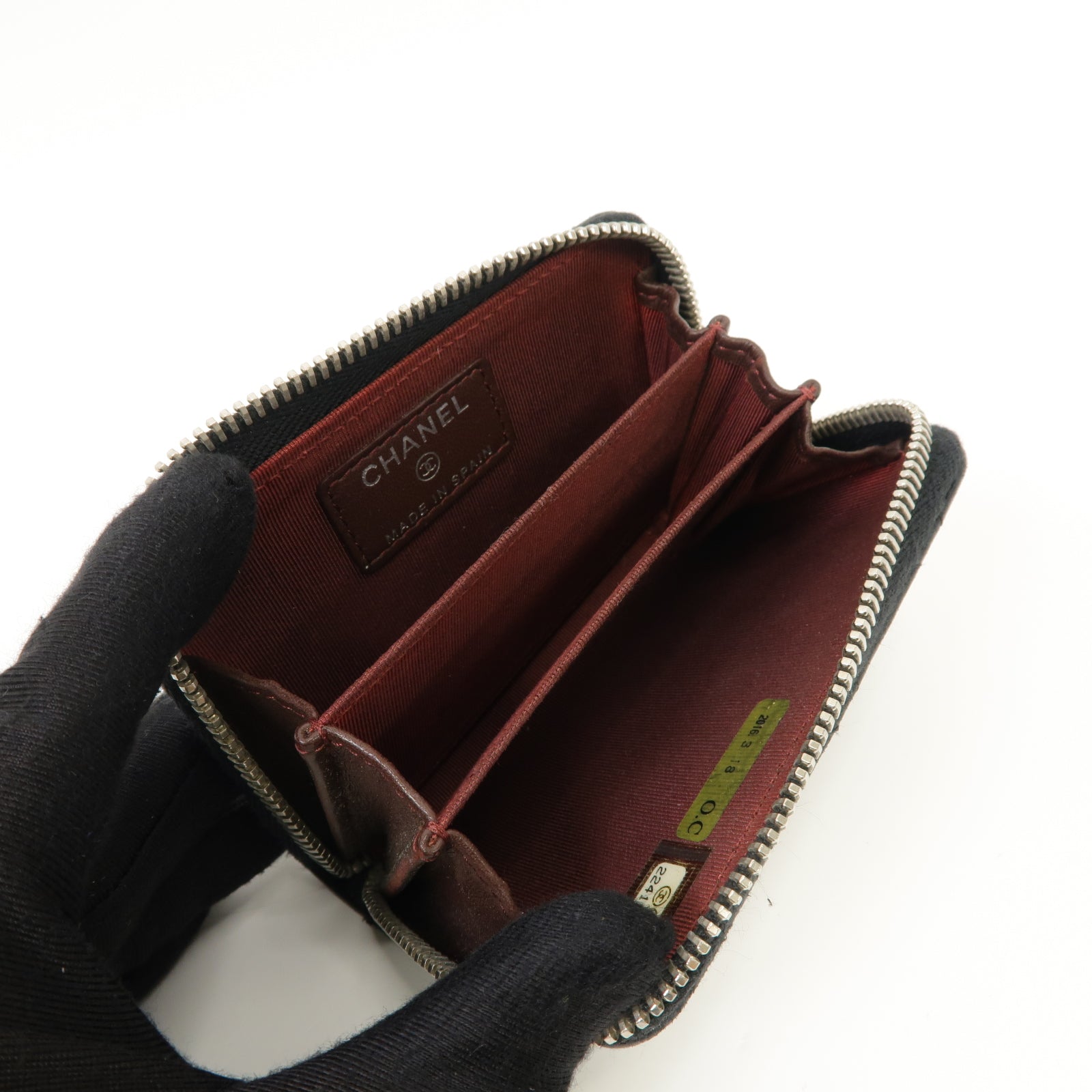 CHANEL 菱格羊皮皮革Card Case銀扣卡片套黑色