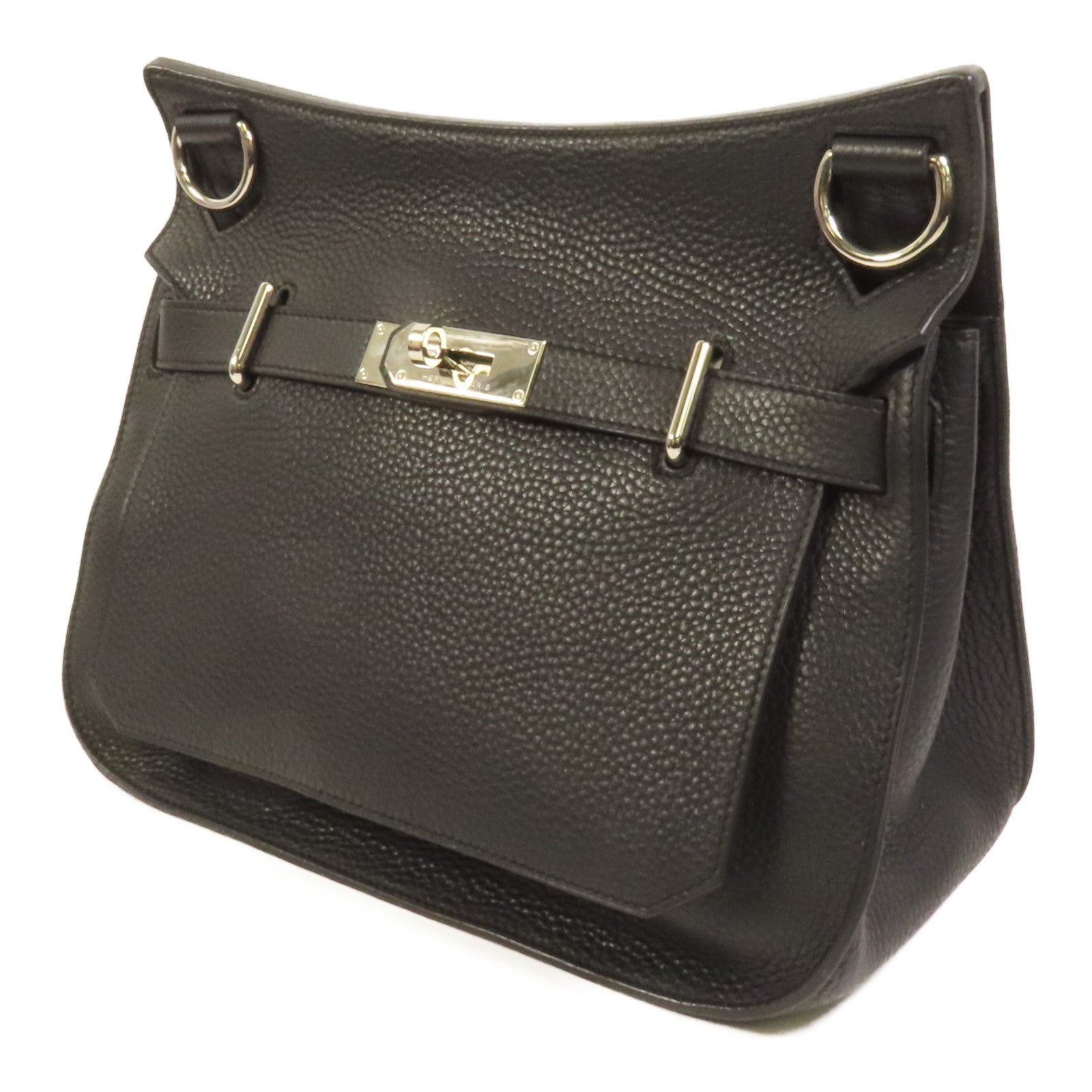 HERMES Clemence皮革Jypsiere 31銀扣肩背袋Noir