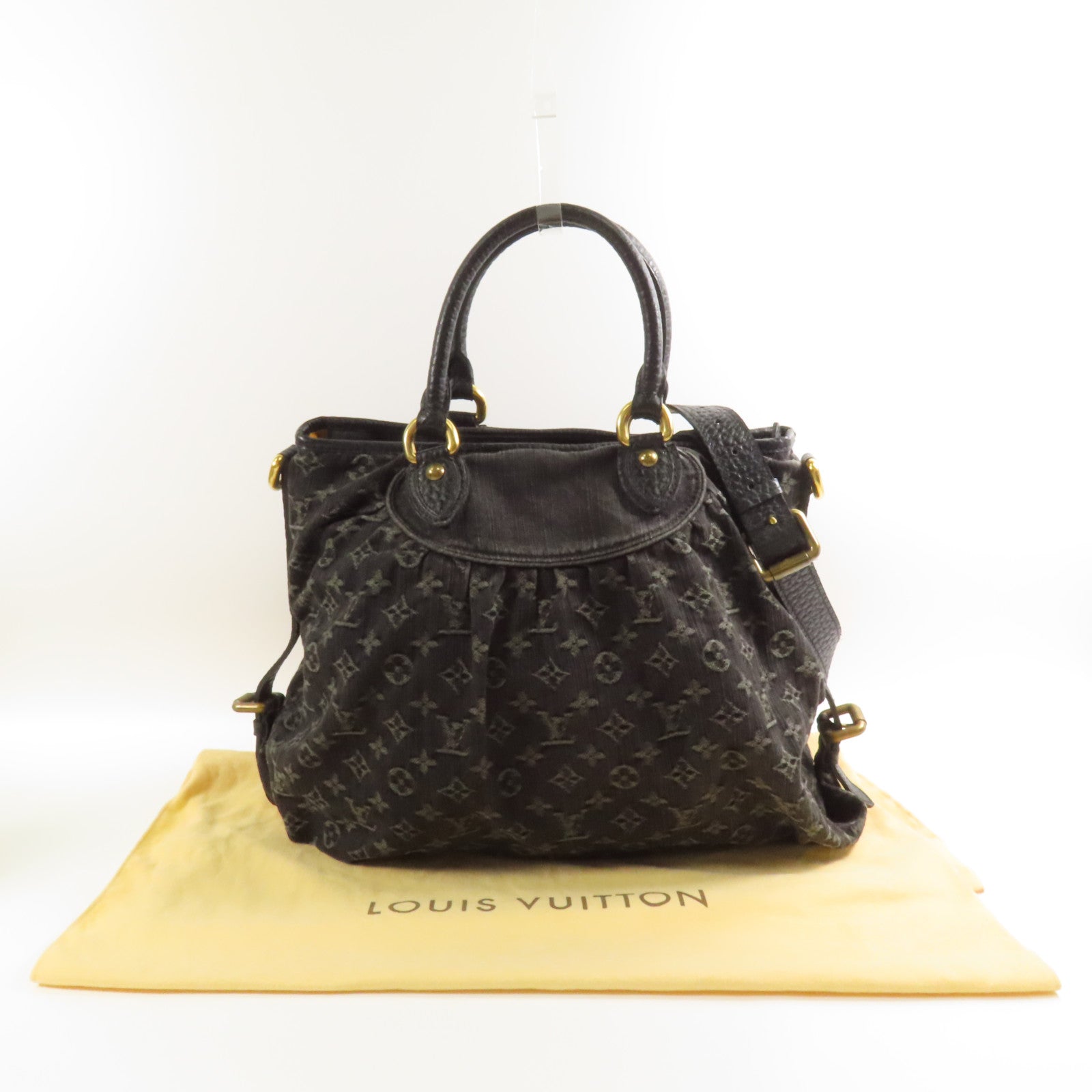 LOUIS VUITTON Monogram Denim Neo Cabby MM金扣手挽肩背兩用袋