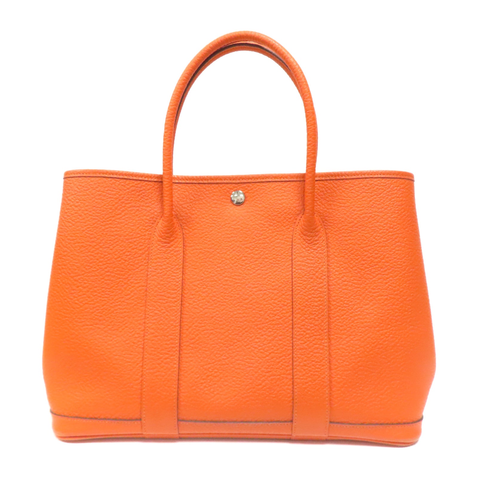 HERMES 【激減優惠】Clemence皮革GardenParty PM銀扣手挽袋火焰橙色