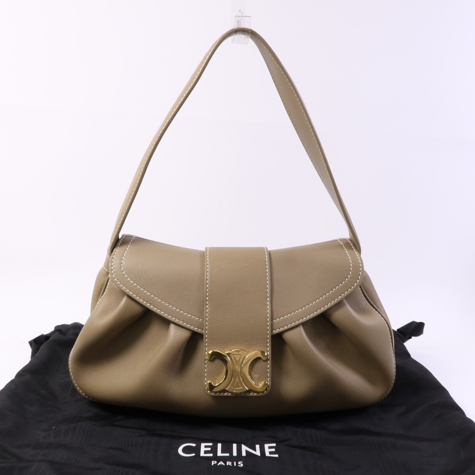 CELINE 皮革Polly Medium金扣肩背袋