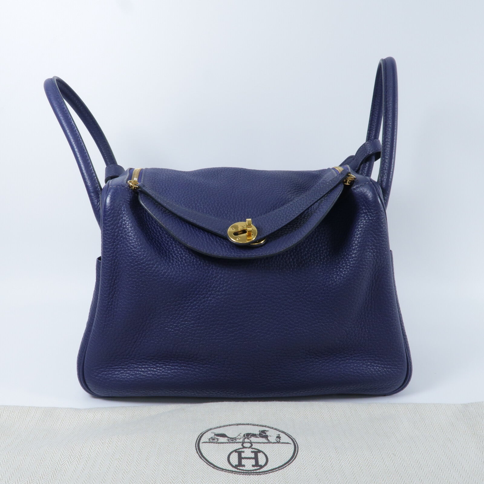 HERMES Clemence皮革Lindy 30手挽肩背兩用袋Bleu Encre