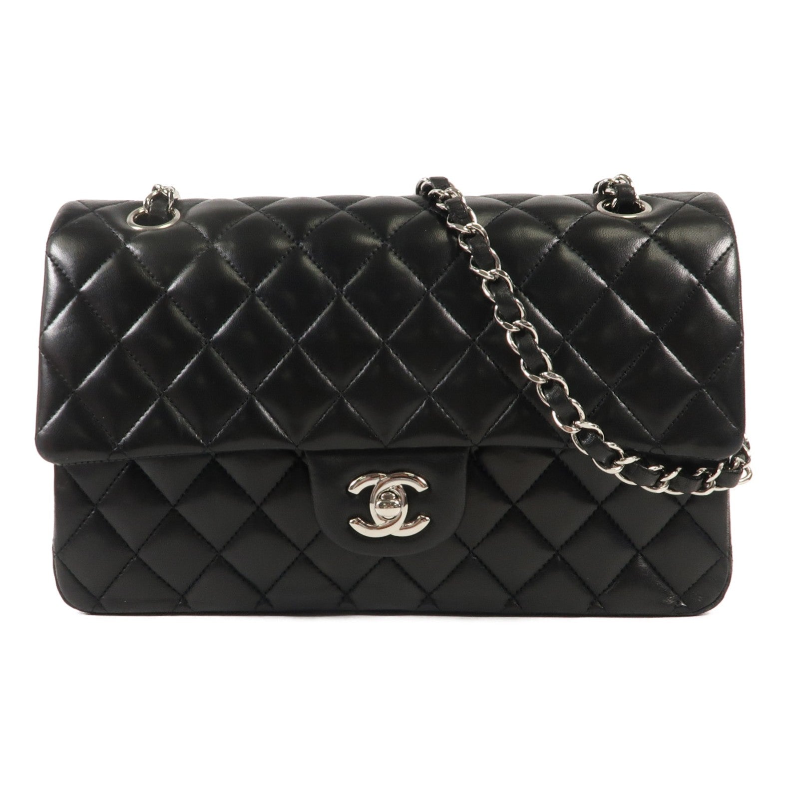 CHANEL 羊皮皮革Classic 25銀扣鏈帶肩背袋