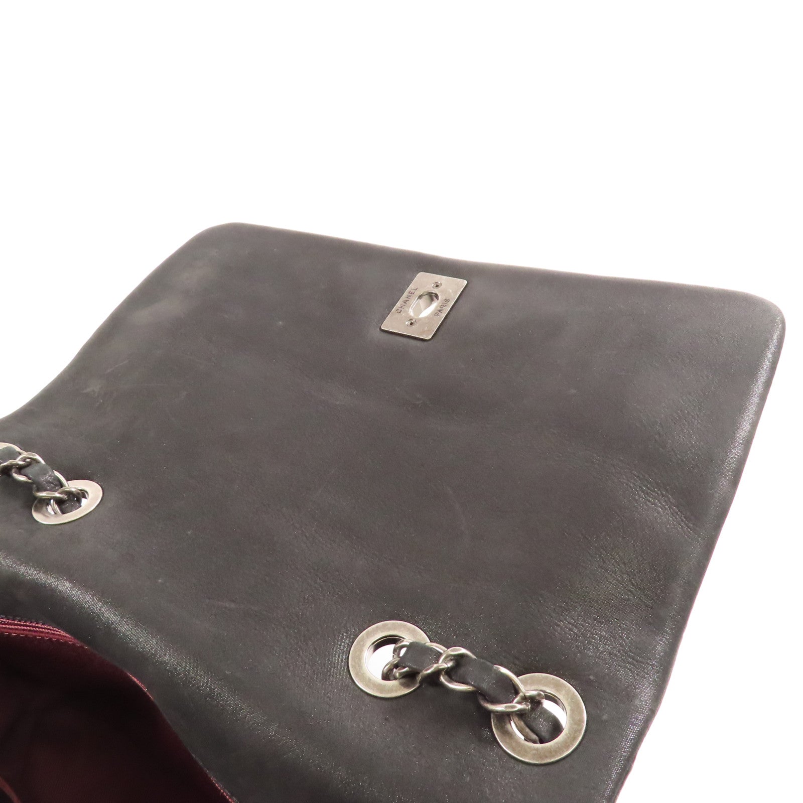 CHANEL 牛皮皮革Chain Shoulder銀扣鏈帶肩背袋