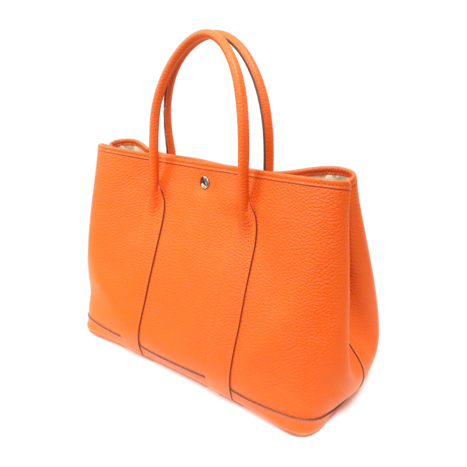 HERMES 【激減優惠】Clemence皮革GardenParty PM銀扣手挽袋火焰橙色