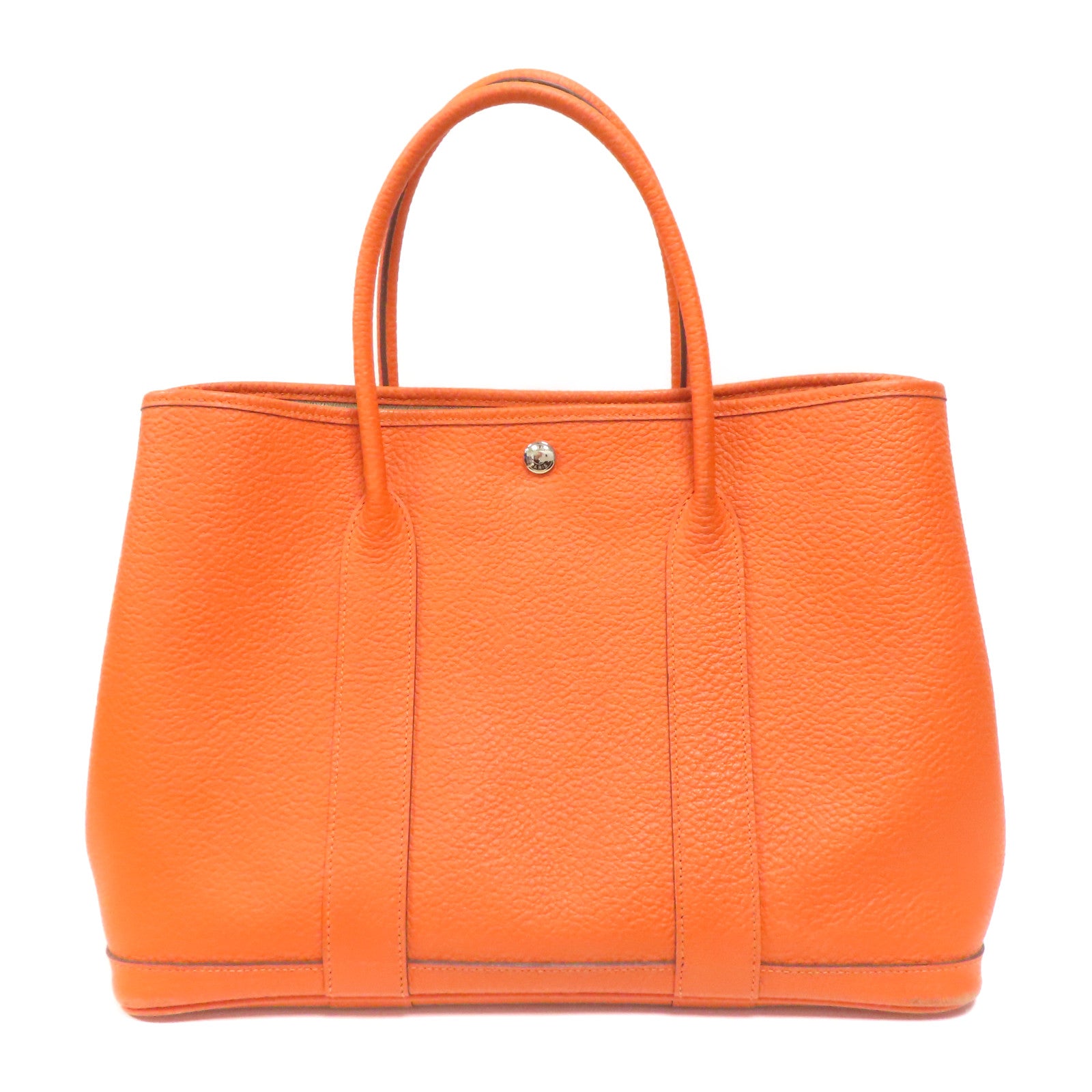 HERMES 【激減優惠】Clemence皮革GardenParty PM銀扣手挽袋火焰橙色
