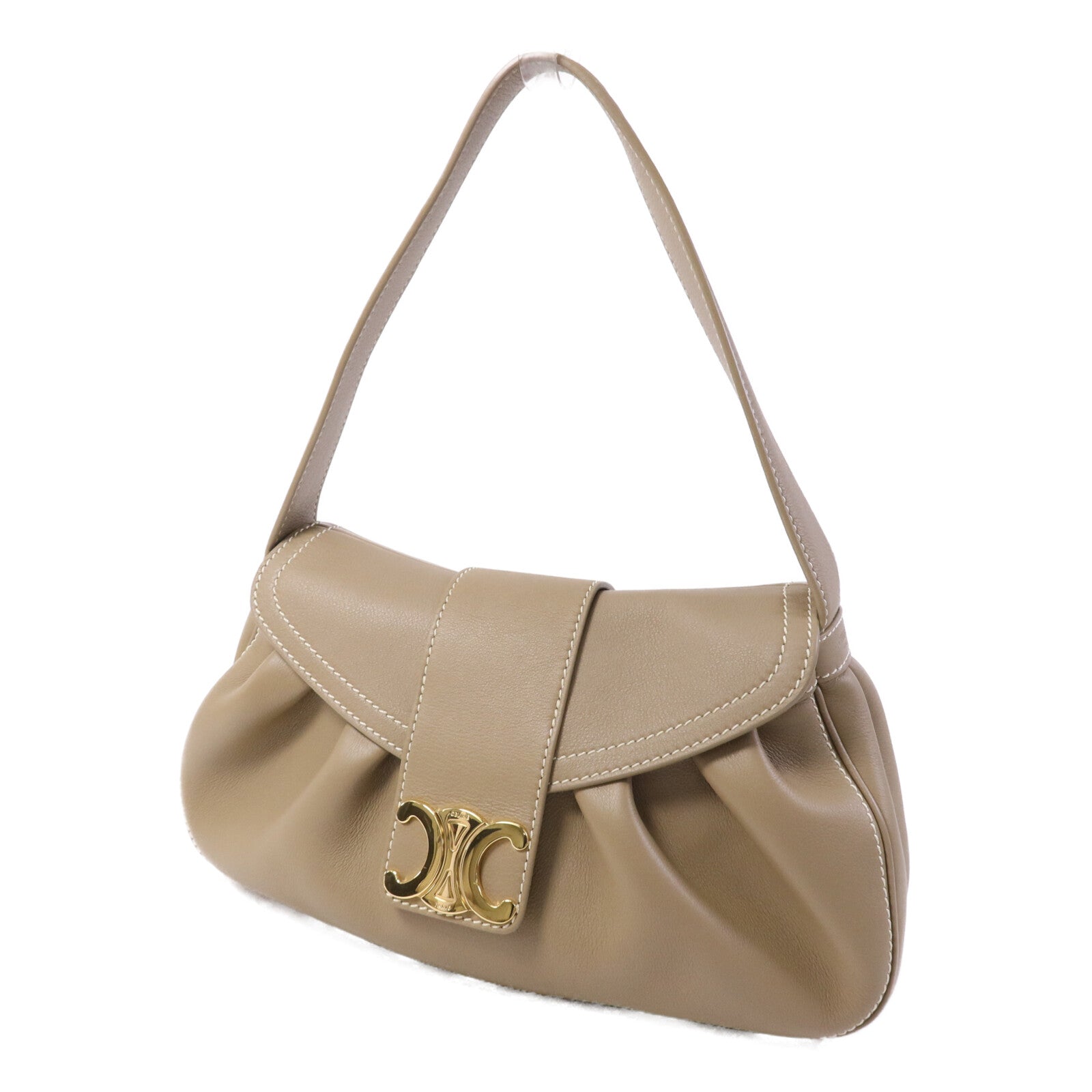 CELINE 皮革Polly Medium金扣肩背袋