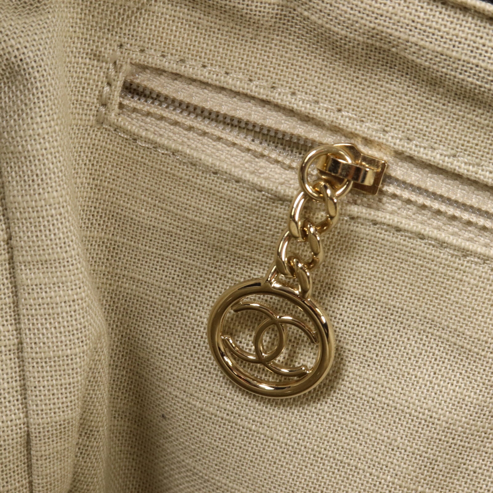 CHANEL 帆布Deauville MM鏈帶手挽肩背兩用袋