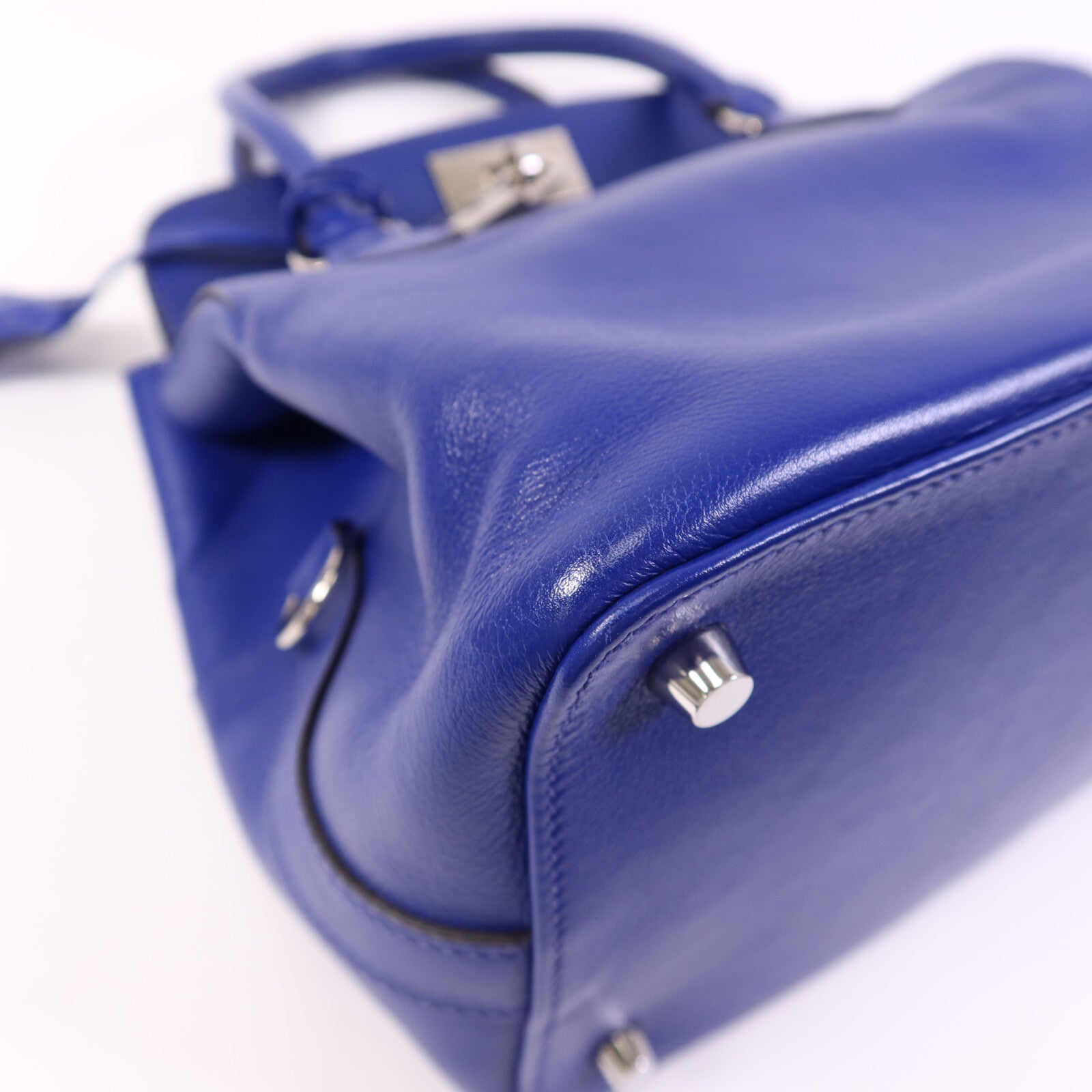 HERMES Evercolor皮革Tool Box 20銀扣手挽肩背兩用袋Blue Electric