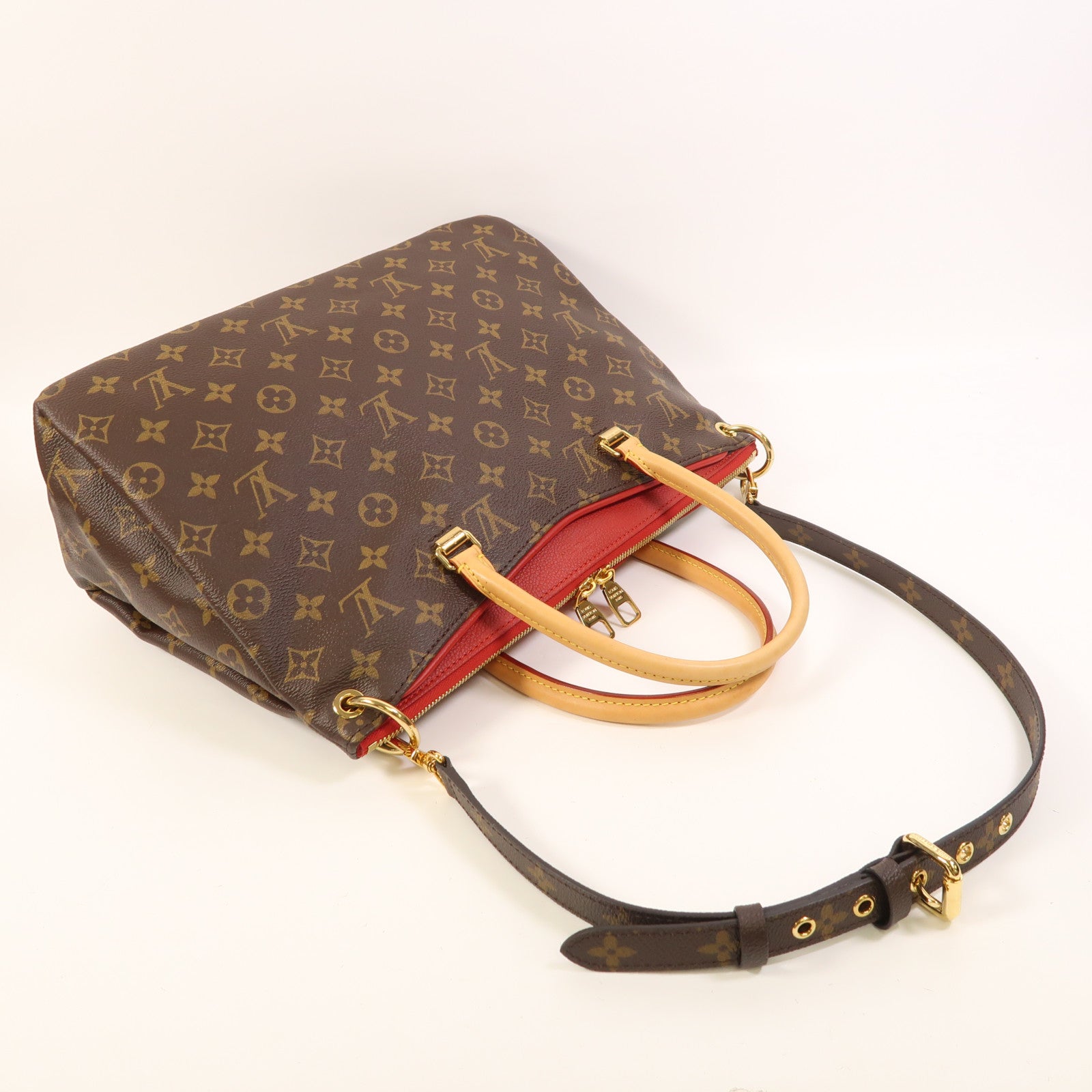 LOUIS VUITTON 【激減優惠】Monogram Pallas金扣手挽肩背兩用袋棕色/紅色