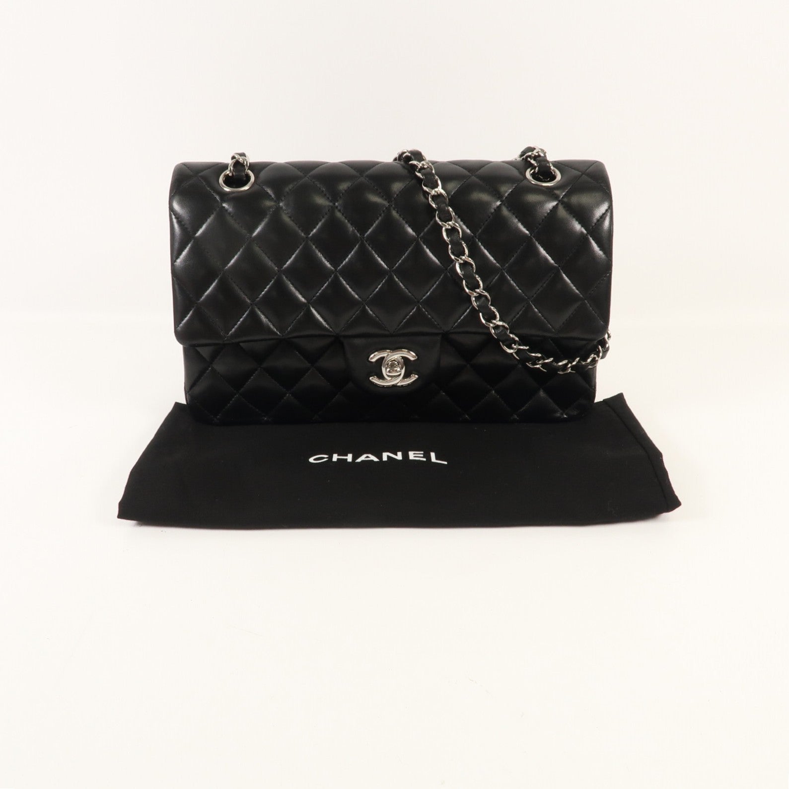 CHANEL 羊皮皮革Classic 25銀扣鏈帶肩背袋