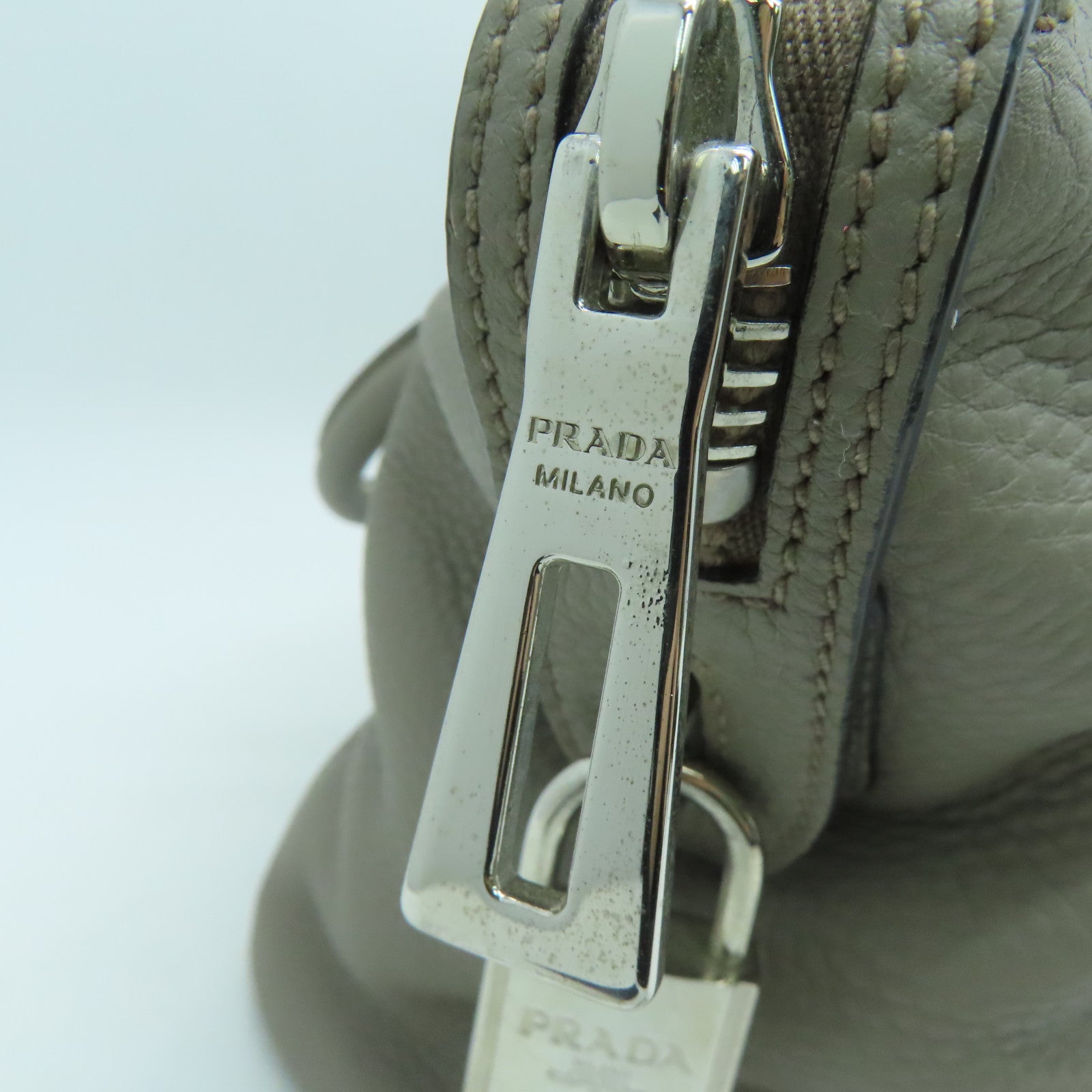 PRADA cowhide leather Shoulder Bag silver buckle handle bag / shoulder bag gray