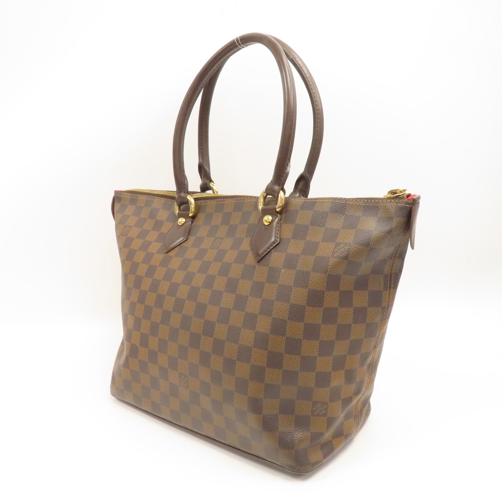 LOUIS VUITTON Damier Ebene Saleya MM金扣肩背袋棕色