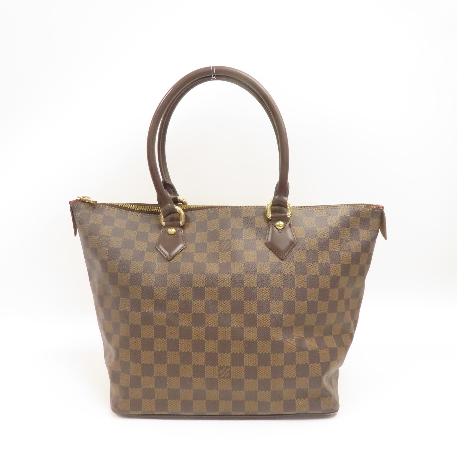 LOUIS VUITTON Damier Ebene Saleya MM金扣肩背袋棕色