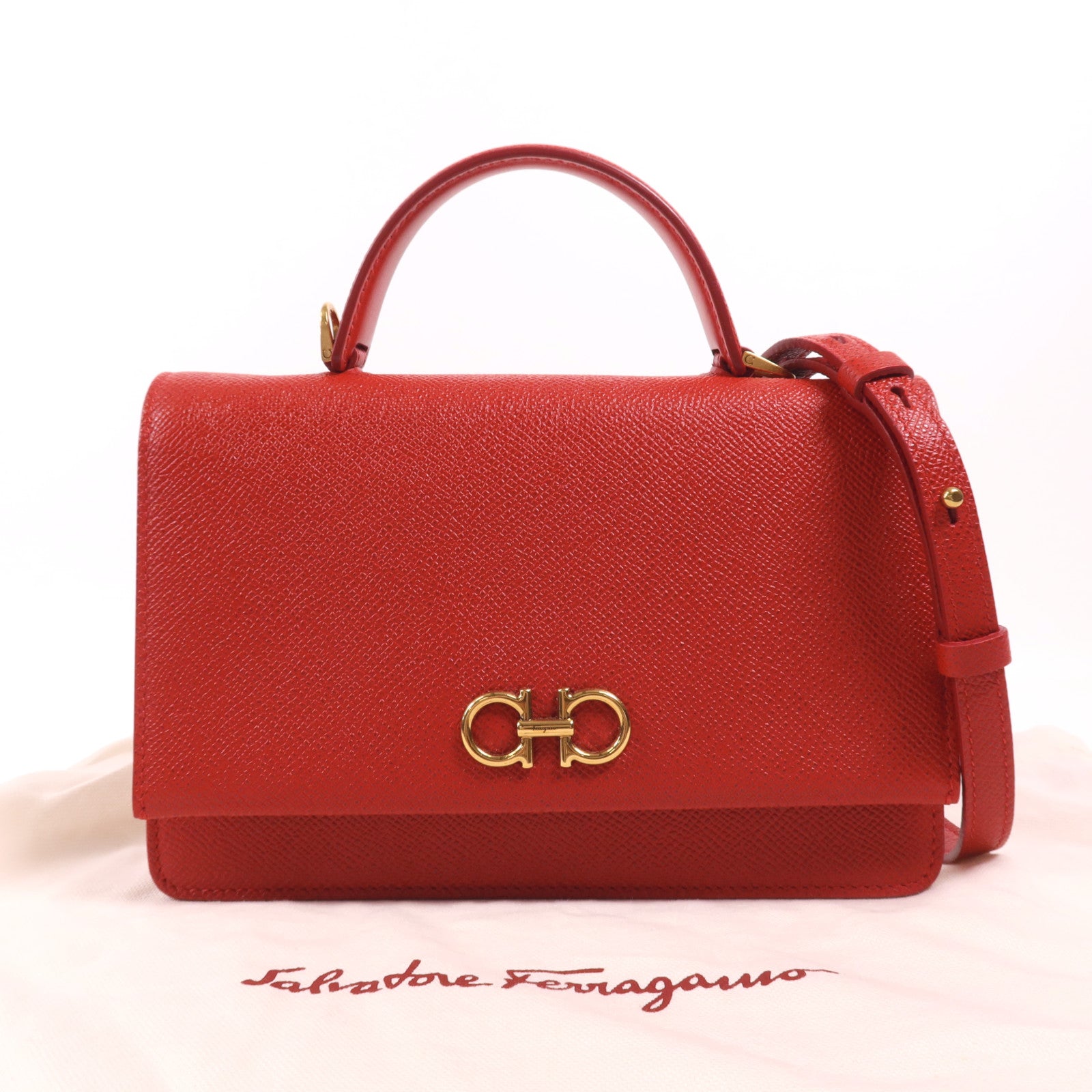 Salvatore Ferragamo 牛皮皮革2 Way Shoulder金扣手挽肩背兩用袋