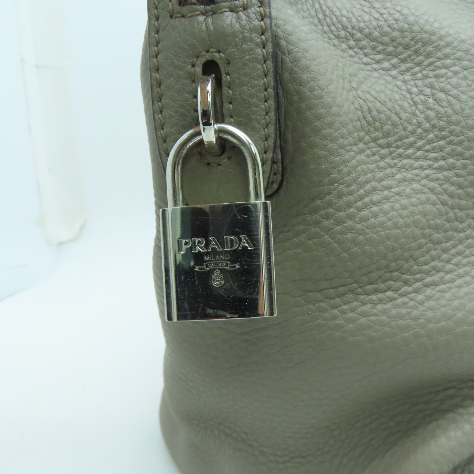 PRADA cowhide leather Shoulder Bag silver buckle handle bag / shoulder bag gray