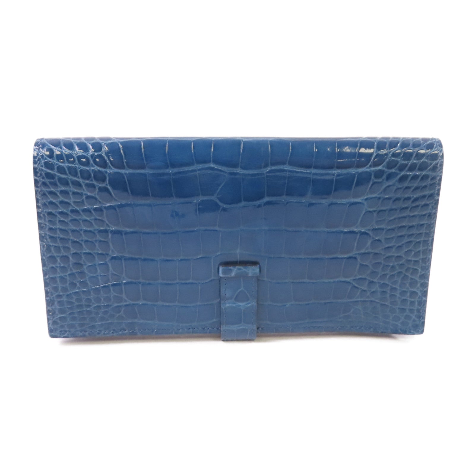 HERMES 鱷魚皮革Bearn bi-fold Long wallet金扣長錢包藍色