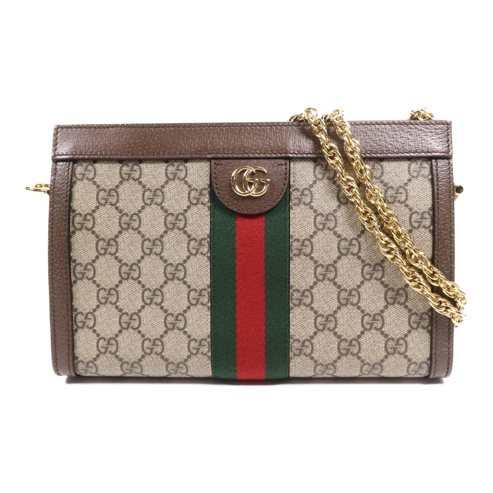 GUCCI 【激減優惠】塗層帆布Ophidia GG金扣鏈帶肩背袋