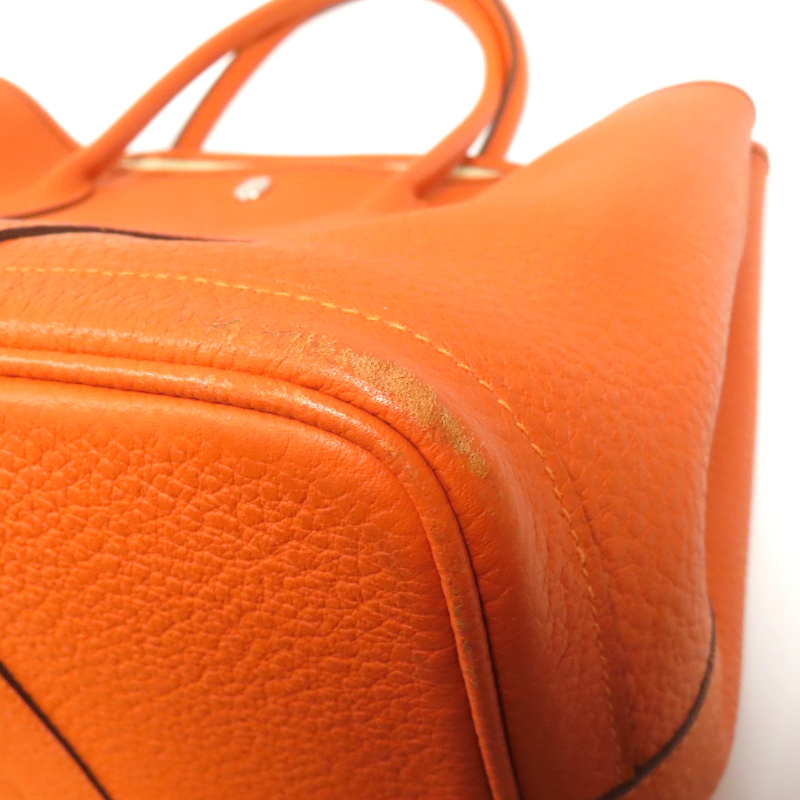 HERMES 【激減優惠】Clemence皮革GardenParty PM銀扣手挽袋火焰橙色