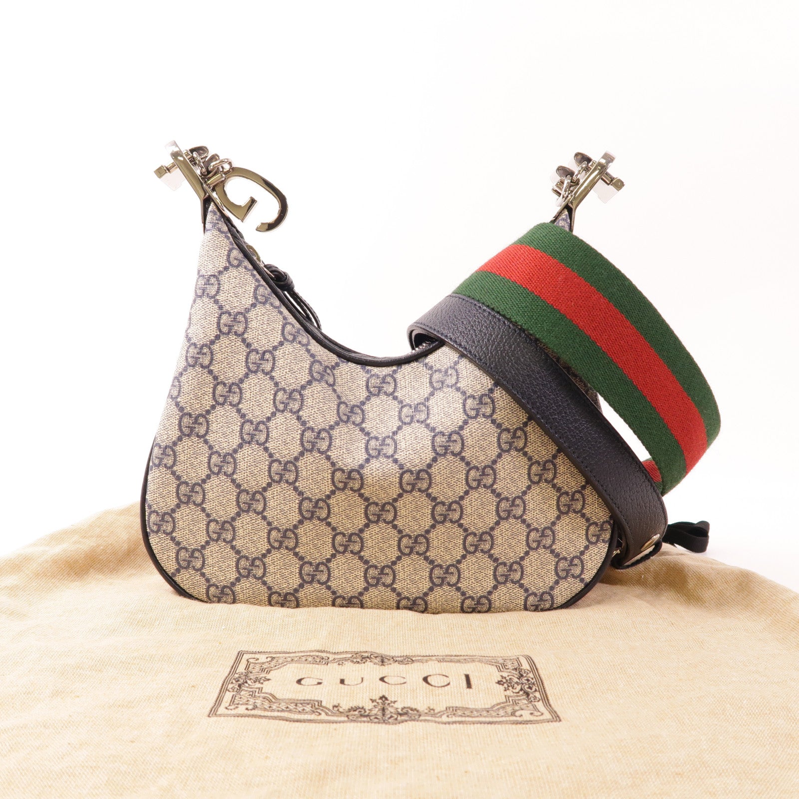 GUCCI GG SHW Attache Small Shoulder Bag 699409 Coated Canvas Navy/Beige/Red