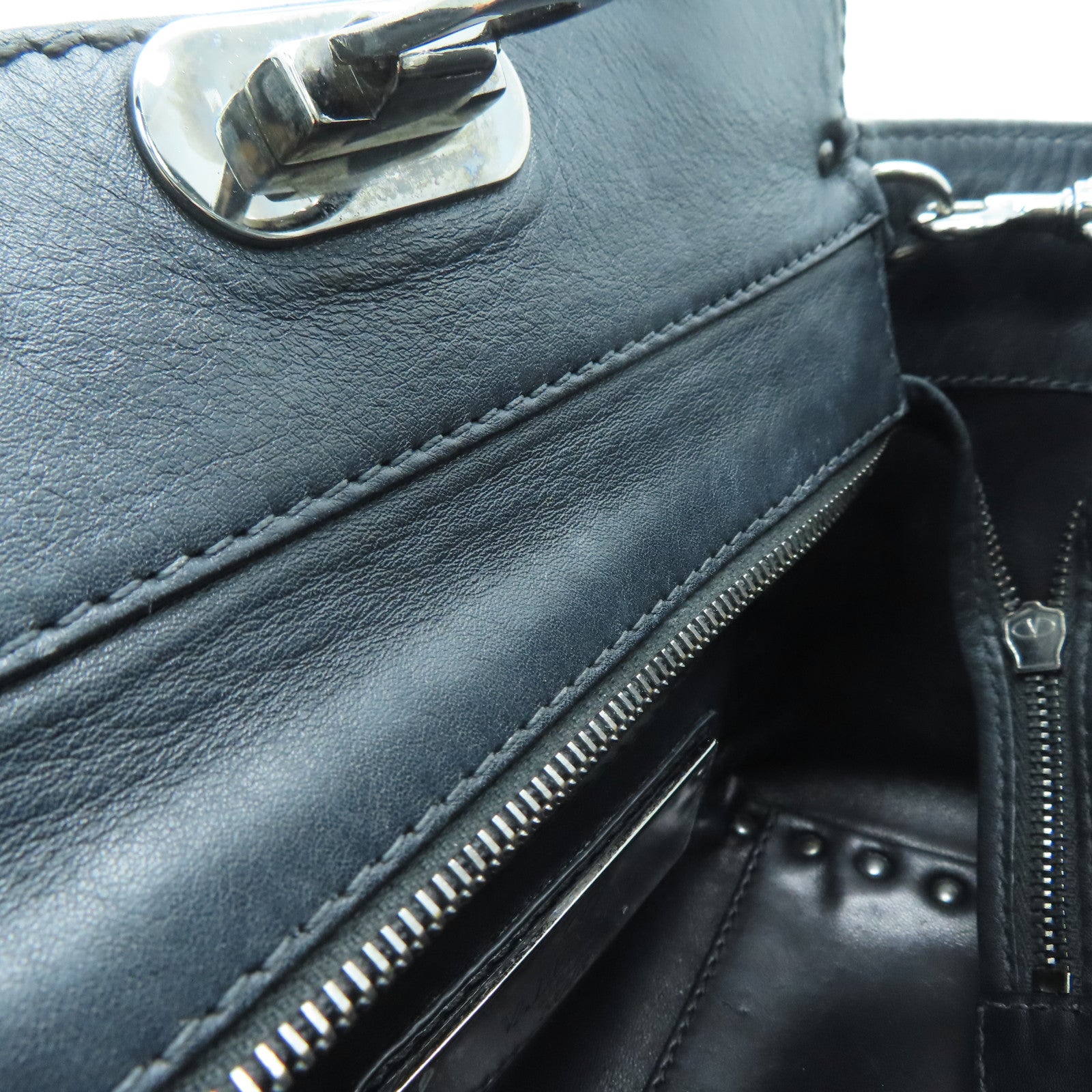 Valentino 牛皮皮革2way Shoulder Bag银扣手挽肩背两用袋黑色