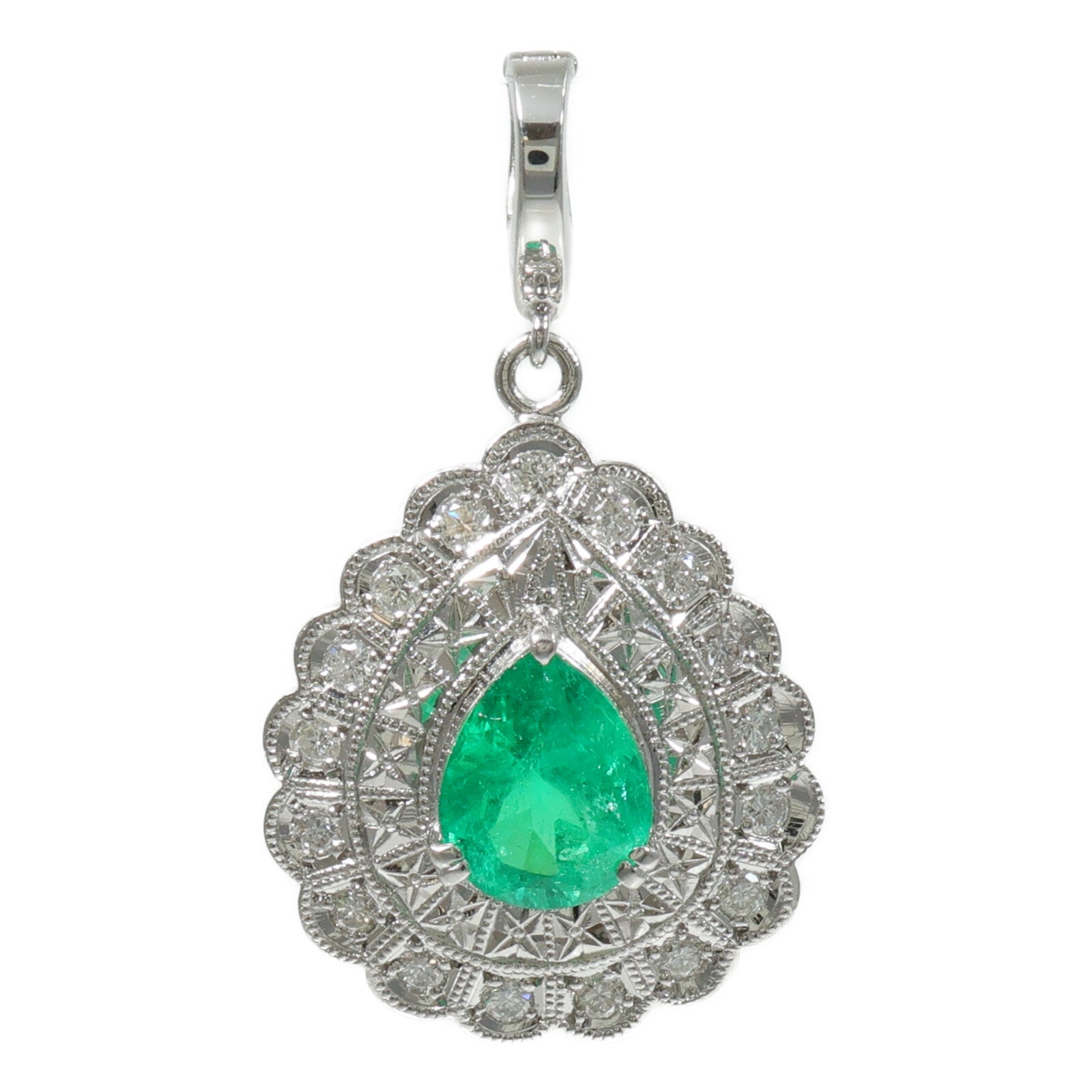 JEWELRY PT900鉑金Emerald Diamond Pendant綠寶石/鑽石吊墜