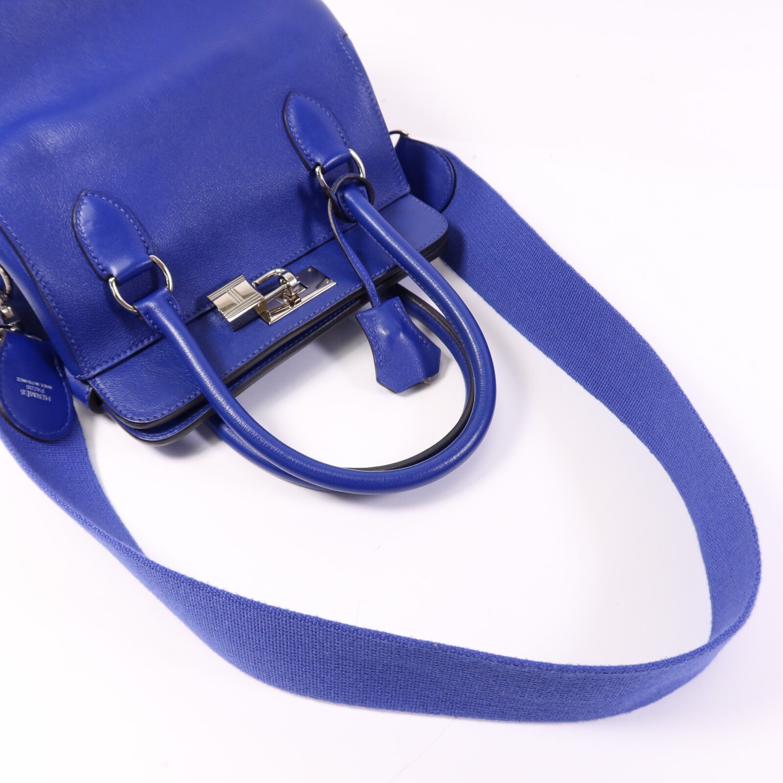 HERMES Evercolor皮革Tool Box 20銀扣手挽肩背兩用袋Blue Electric