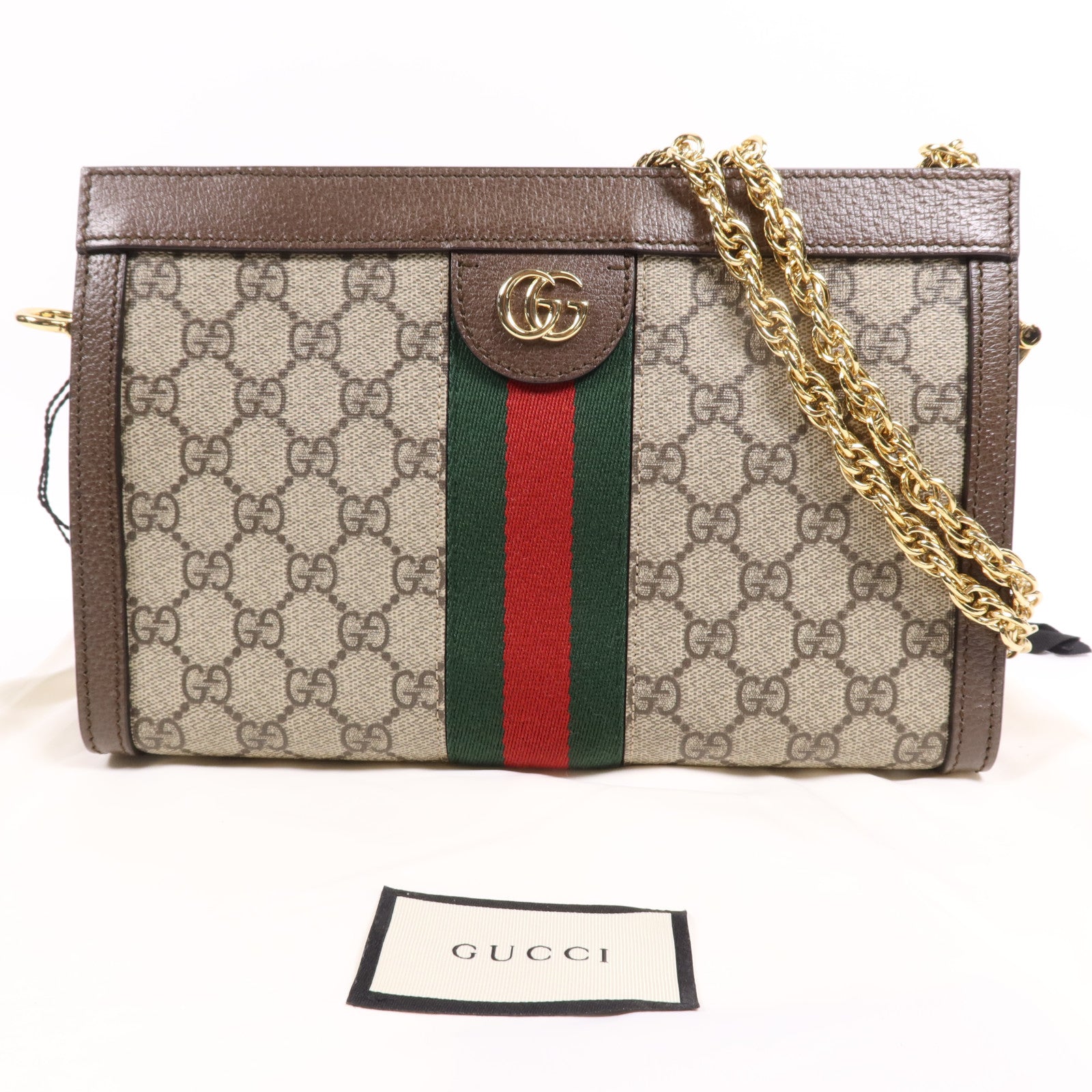 GUCCI 塗層帆布Ophidia GG金扣鏈帶肩背袋