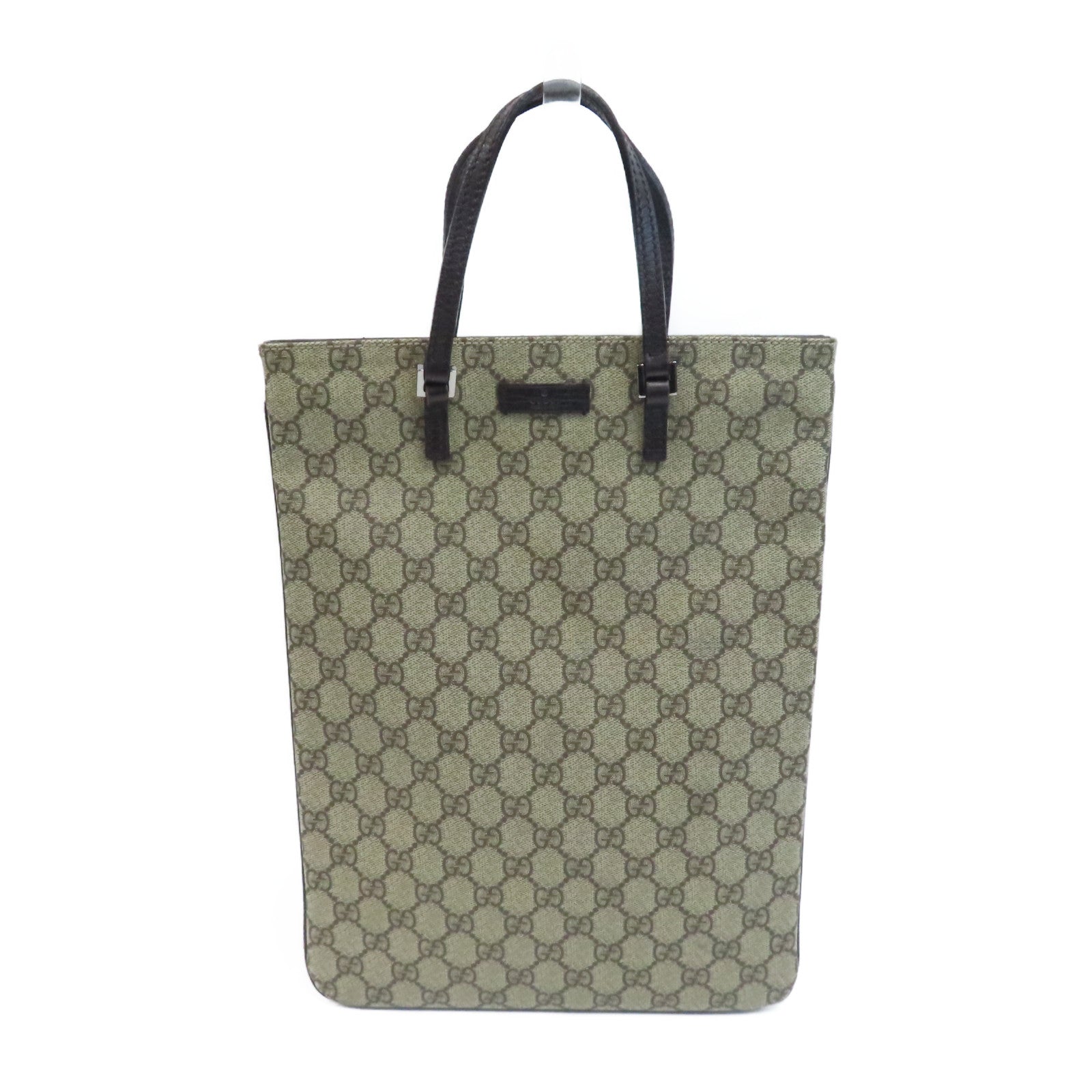 GUCCI 塗層帆布Tote Bag銀扣手挽袋啡色