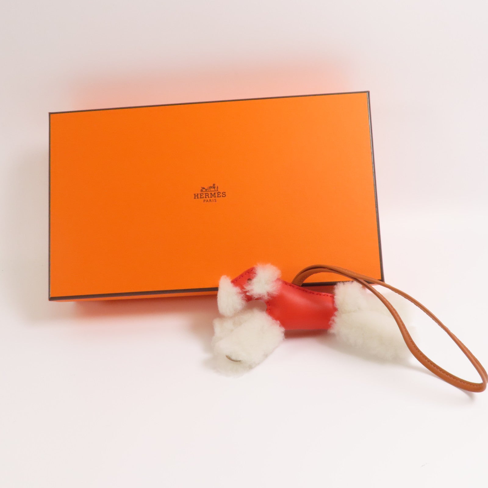 HERMES Fur/Swift皮革Budy掛飾Orange Poppy