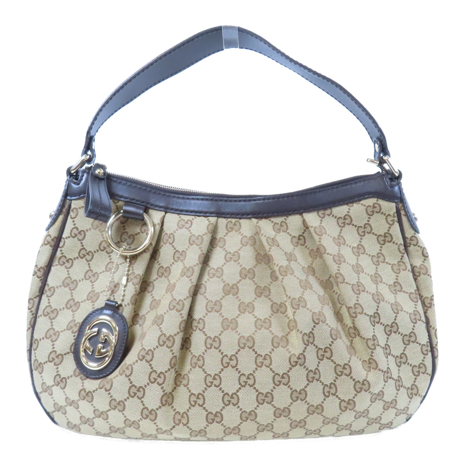 GUCCI 帆布Sukey金扣肩背袋啡色