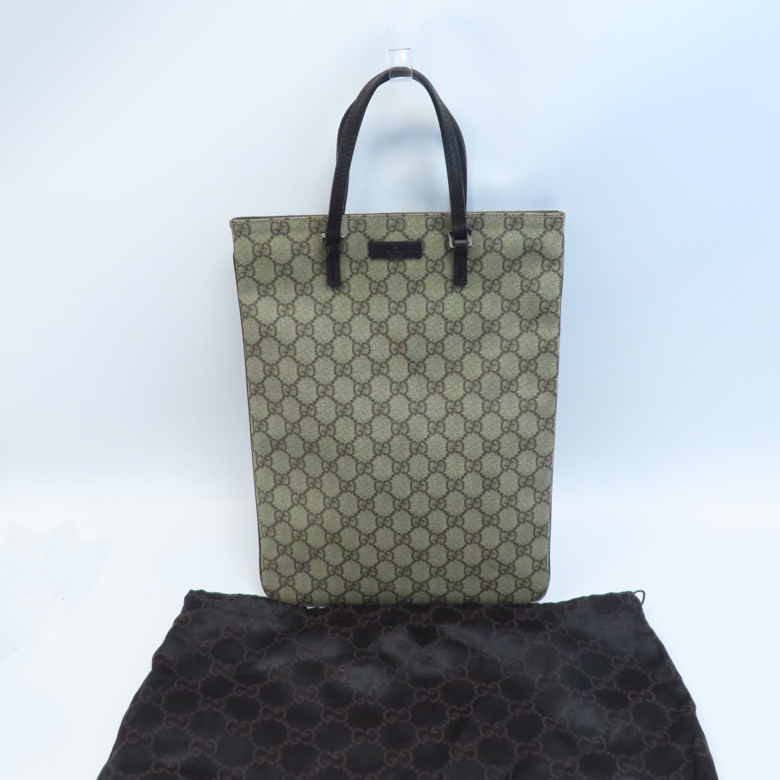 GUCCI 塗層帆布Tote Bag銀扣手挽袋啡色