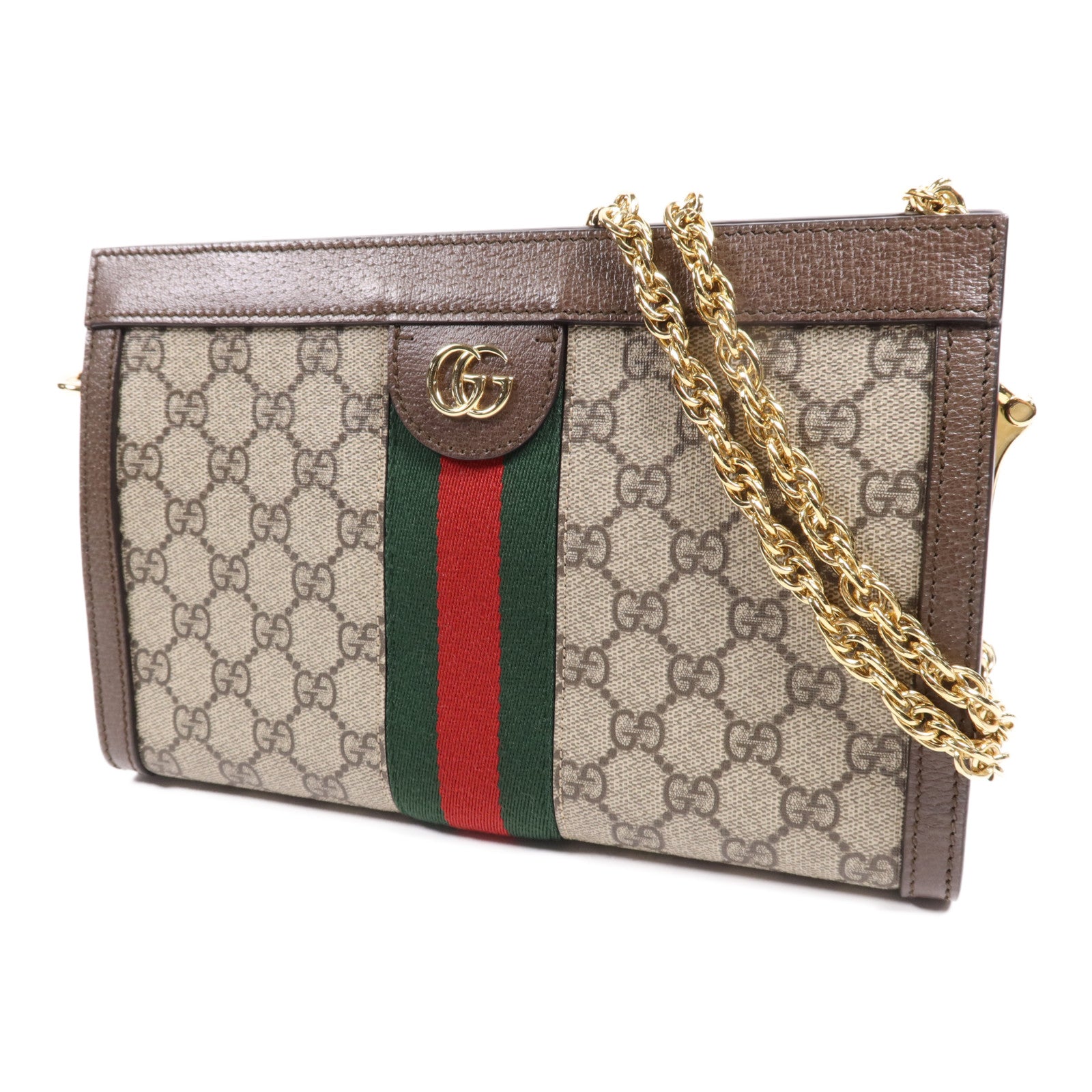 GUCCI 【激減優惠】塗層帆布Ophidia GG金扣鏈帶肩背袋