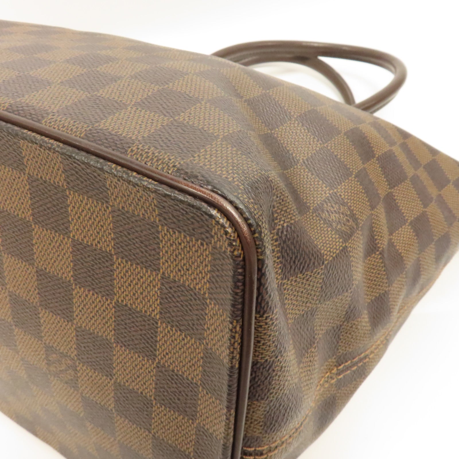 LOUIS VUITTON Damier Ebene Saleya MM金扣肩背袋棕色