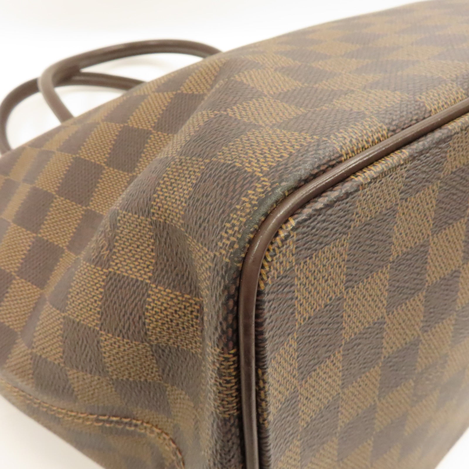 LOUIS VUITTON Damier Ebene Saleya MM金扣肩背袋棕色