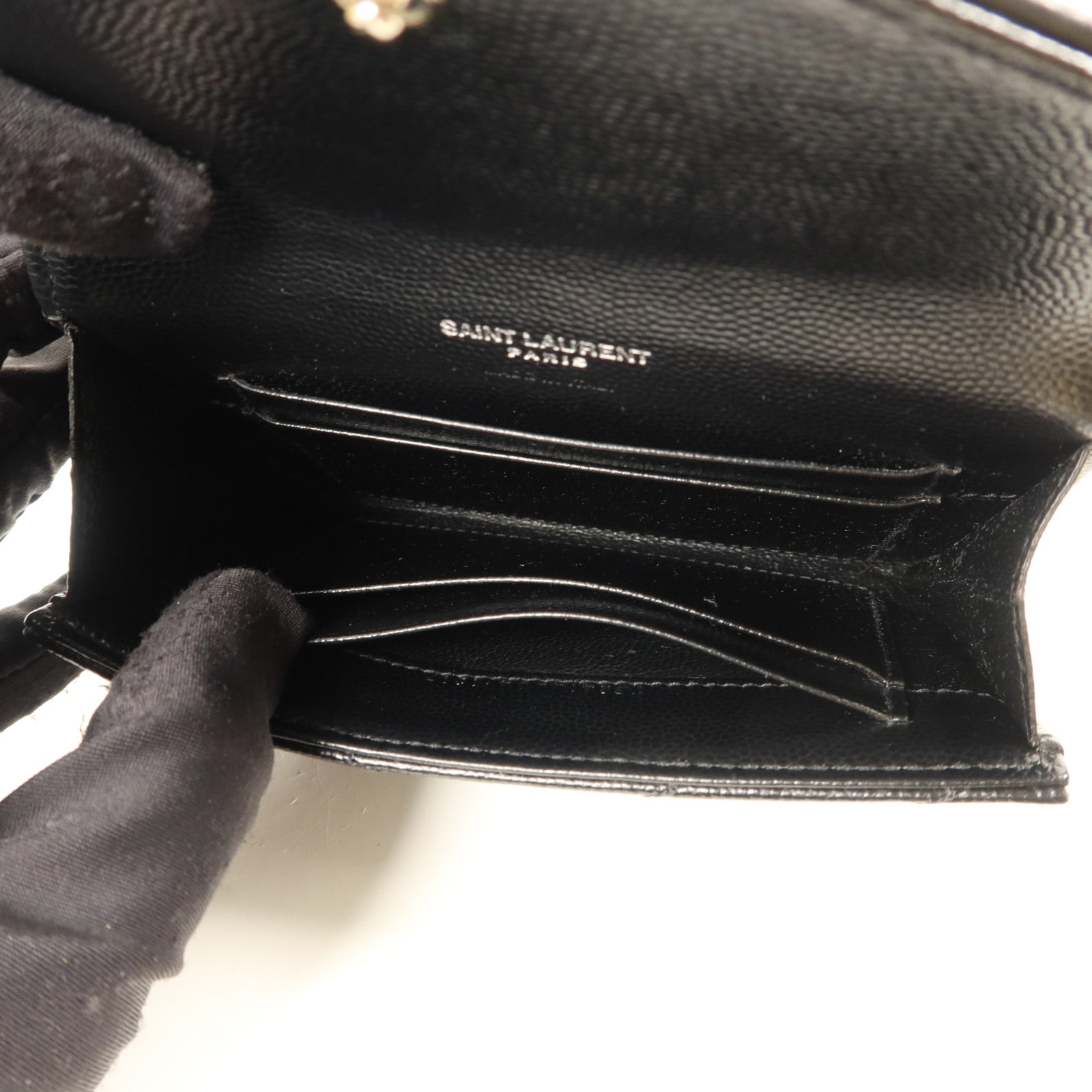 SAINT LAURENT 牛皮皮革Matelasse Small Envelope銀扣錢包