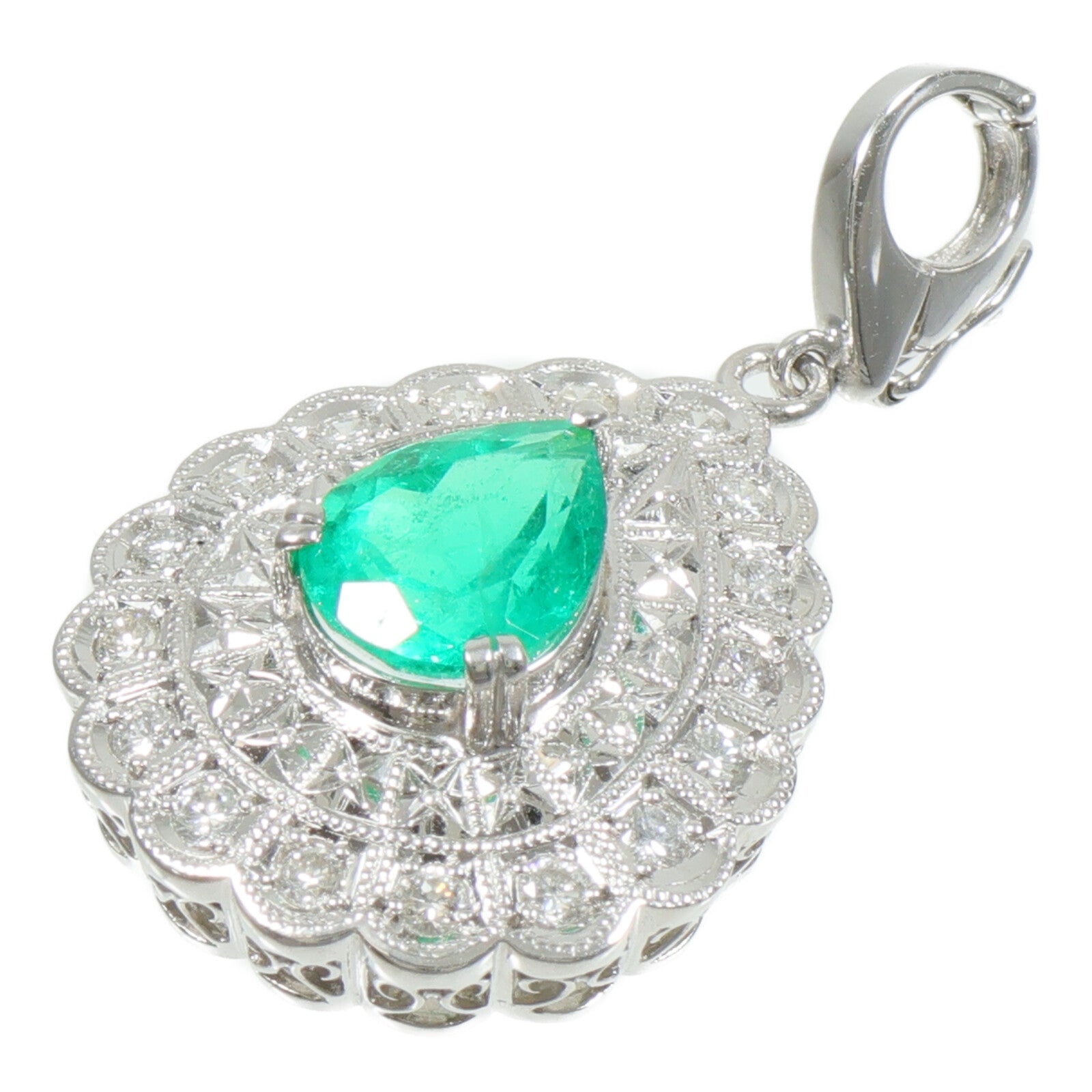 JEWELRY PT900鉑金Emerald Diamond Pendant綠寶石/鑽石吊墜